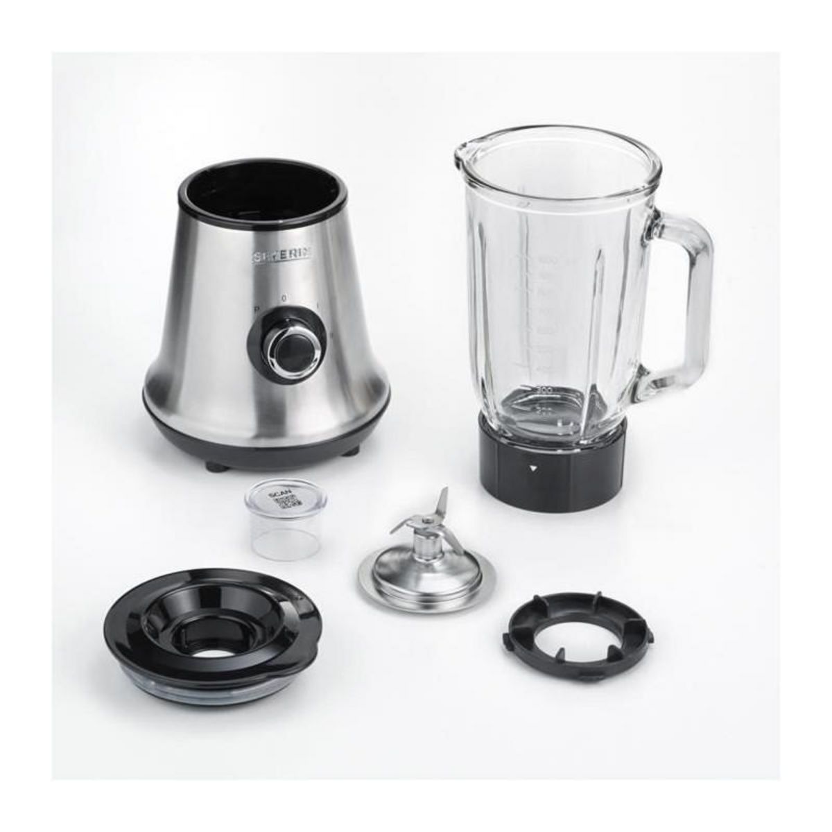 SEVERIN SEVERIN SM3734 Blender, recipient en verre d1L amovible, 2 vitesses + fonction pulse, 22 000 tours/min, range cable, inox / Noir