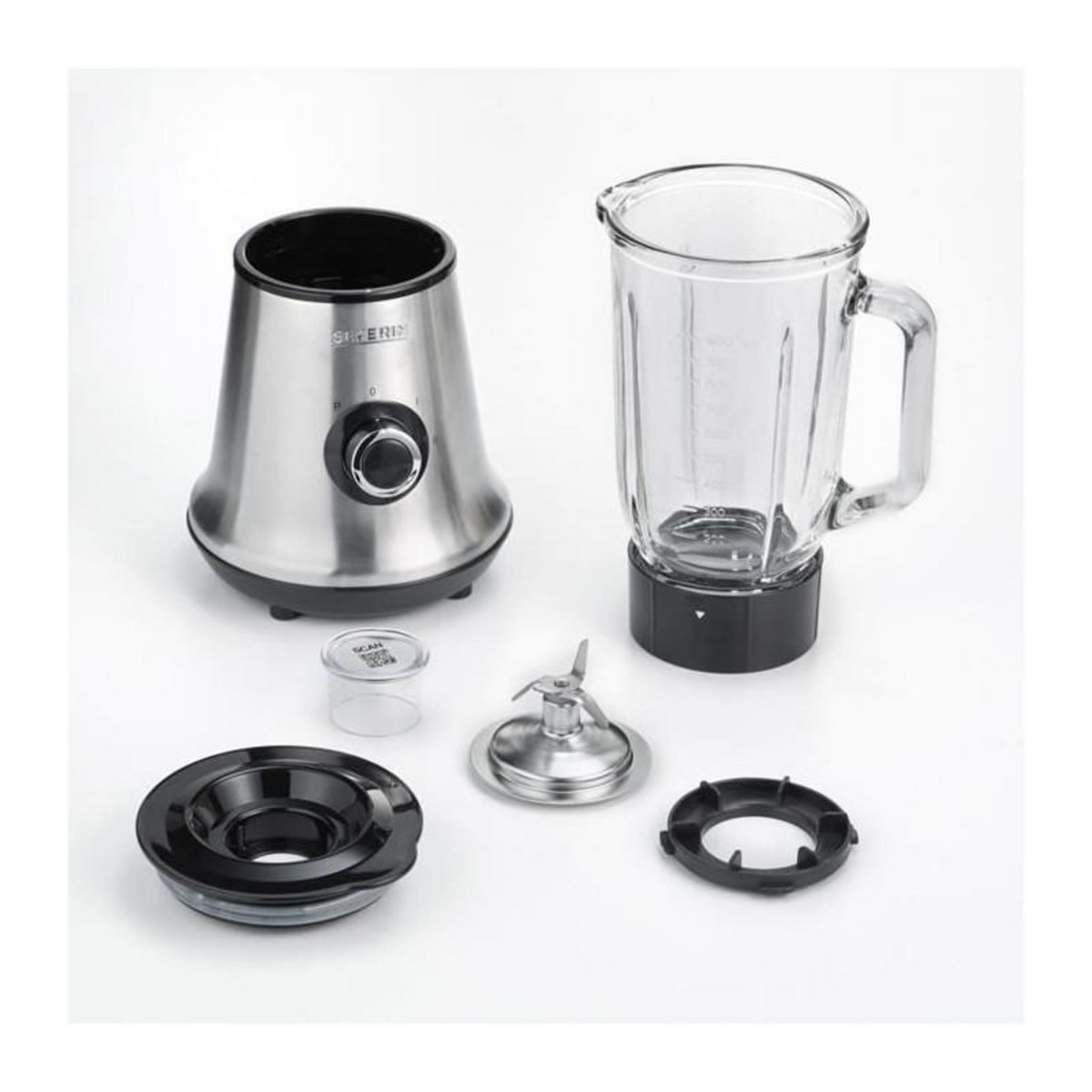 SEVERIN SEVERIN SM3734 Blender, recipient en verre d1L amovible, 2 vitesses + fonction pulse, 22 000 tours/min, range cable, inox / Noir