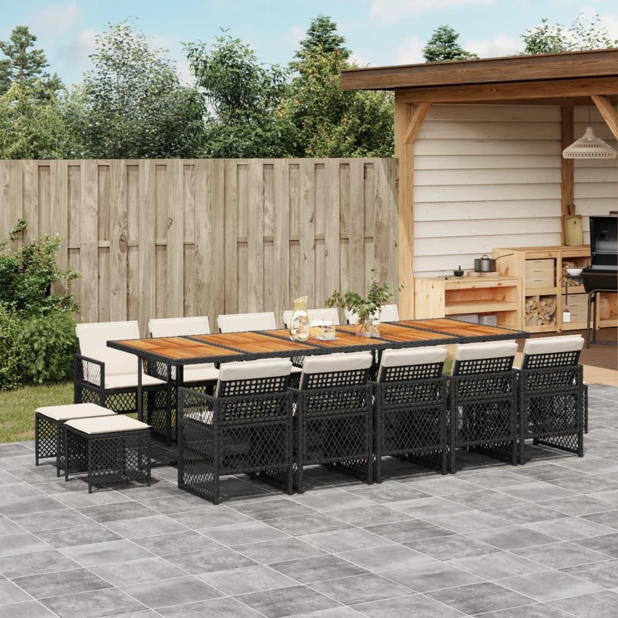 Voir la diapositive 1 : VIDAXL Ensemble a manger de jardin 15 pcs coussins noir resine tressee