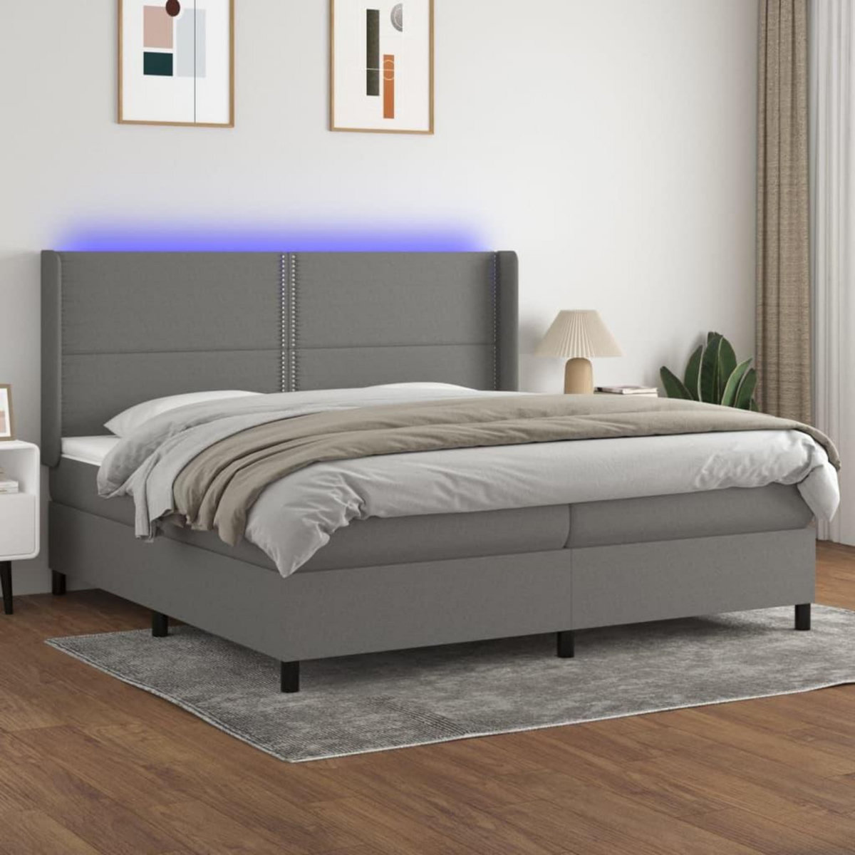VIDAXL Sommier a lattes de lit matelas LED Gris fonce 200x200 cm Tissu