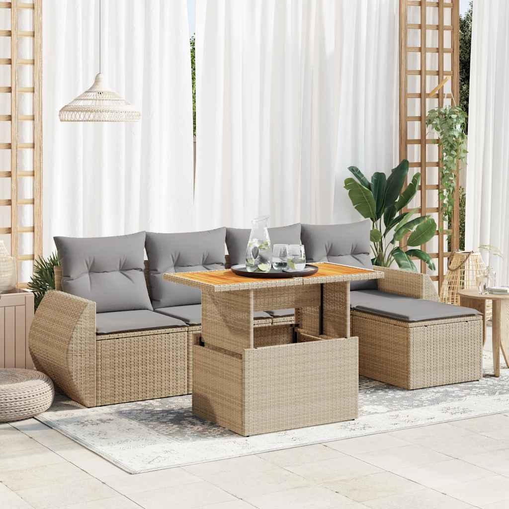 VIDAXL Salon de jardin avec coussins 6 pcs beige resine tressee