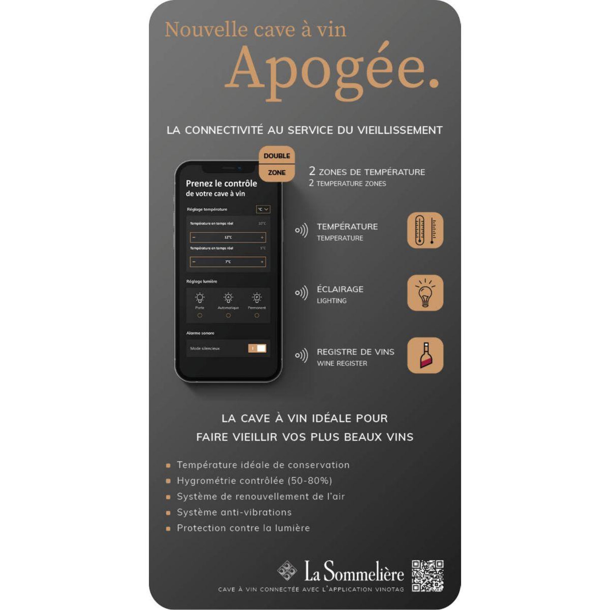 Voir la diapositive 2 : LA SOMMELIERE Cave à vin vieillissement APOGEE185DZPRO