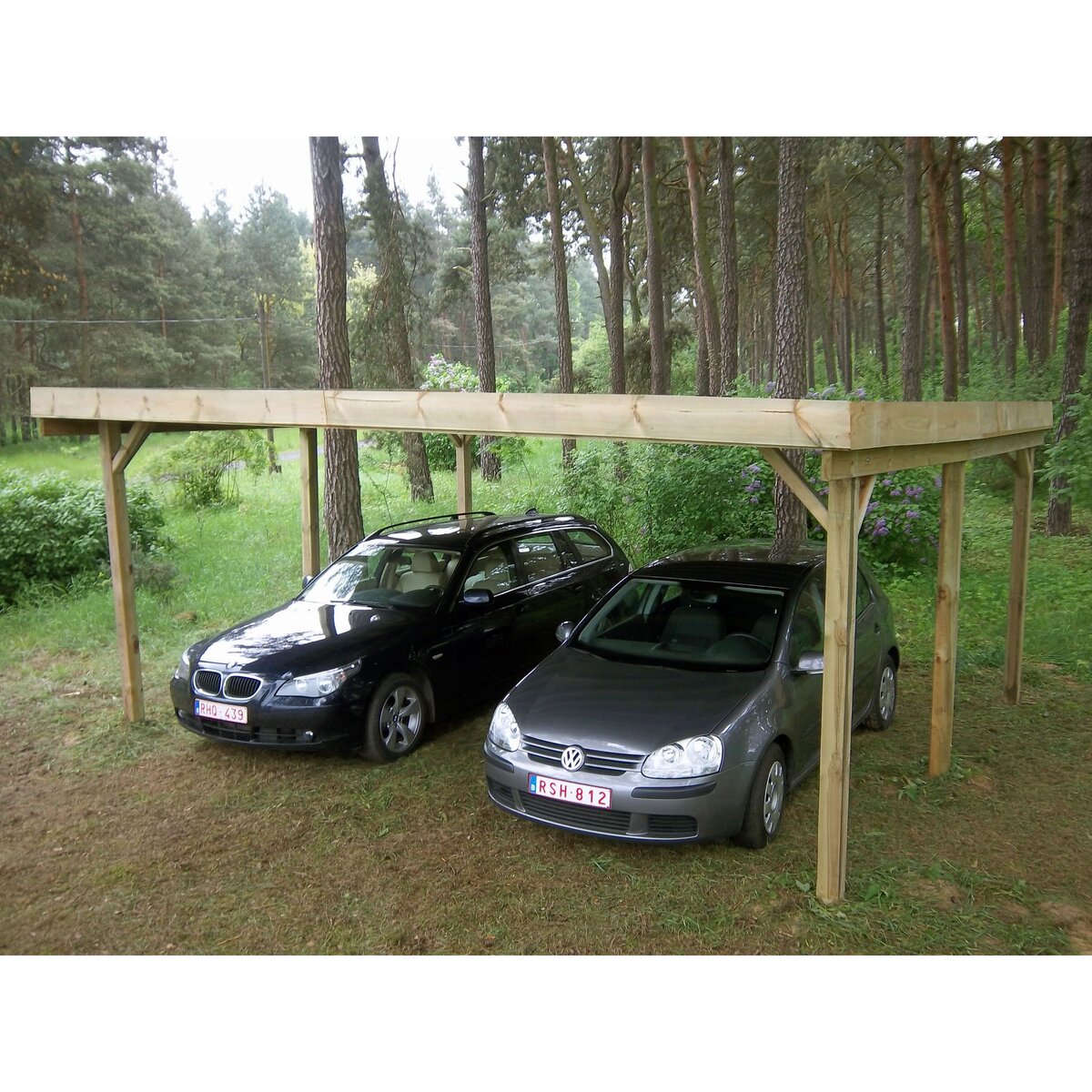 Carport bois traité Pitahaya toit plat 27,73m² pour 2 voitures