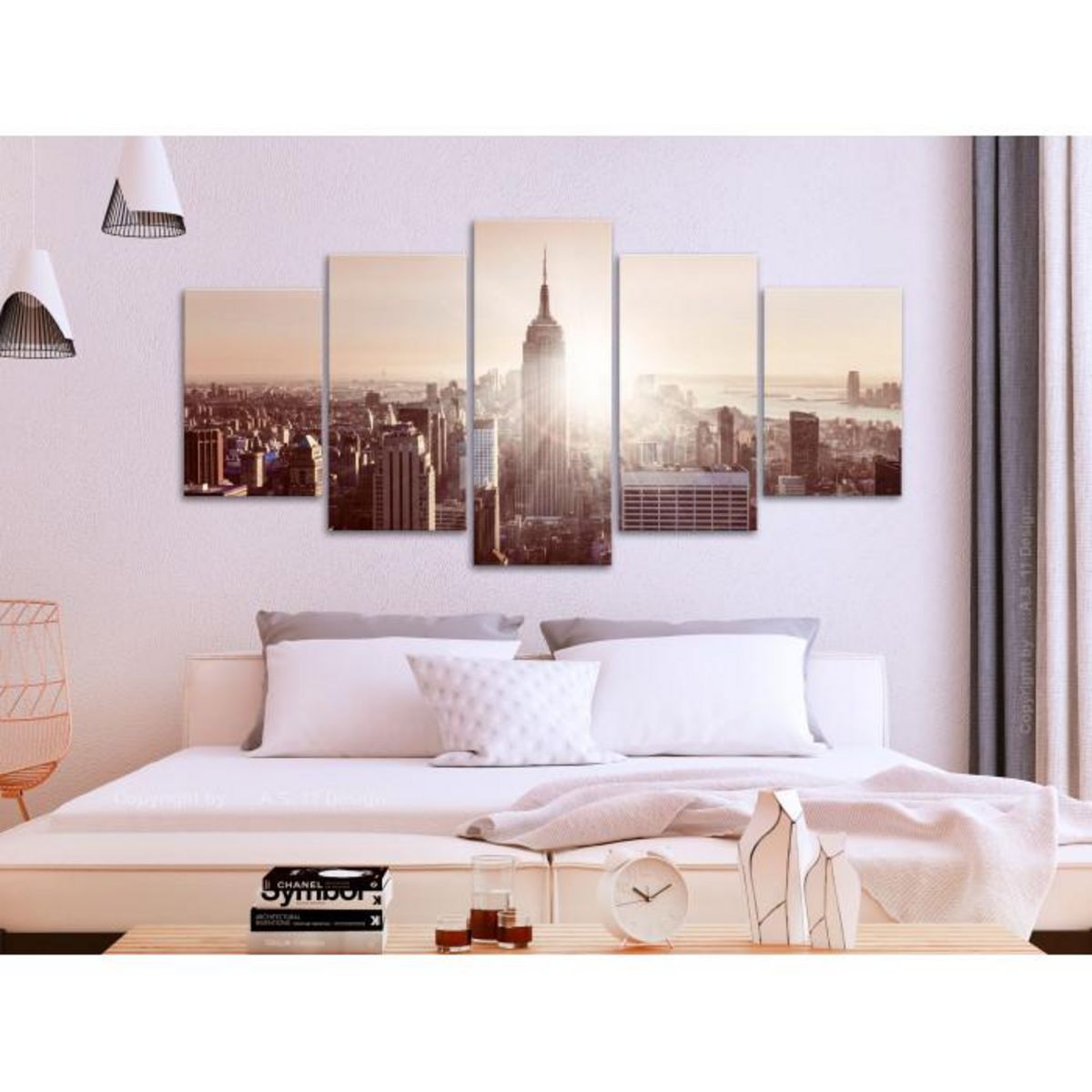 Paris Prix Tableau 5 Panneaux  Sun Over Manhattan Wide Brown