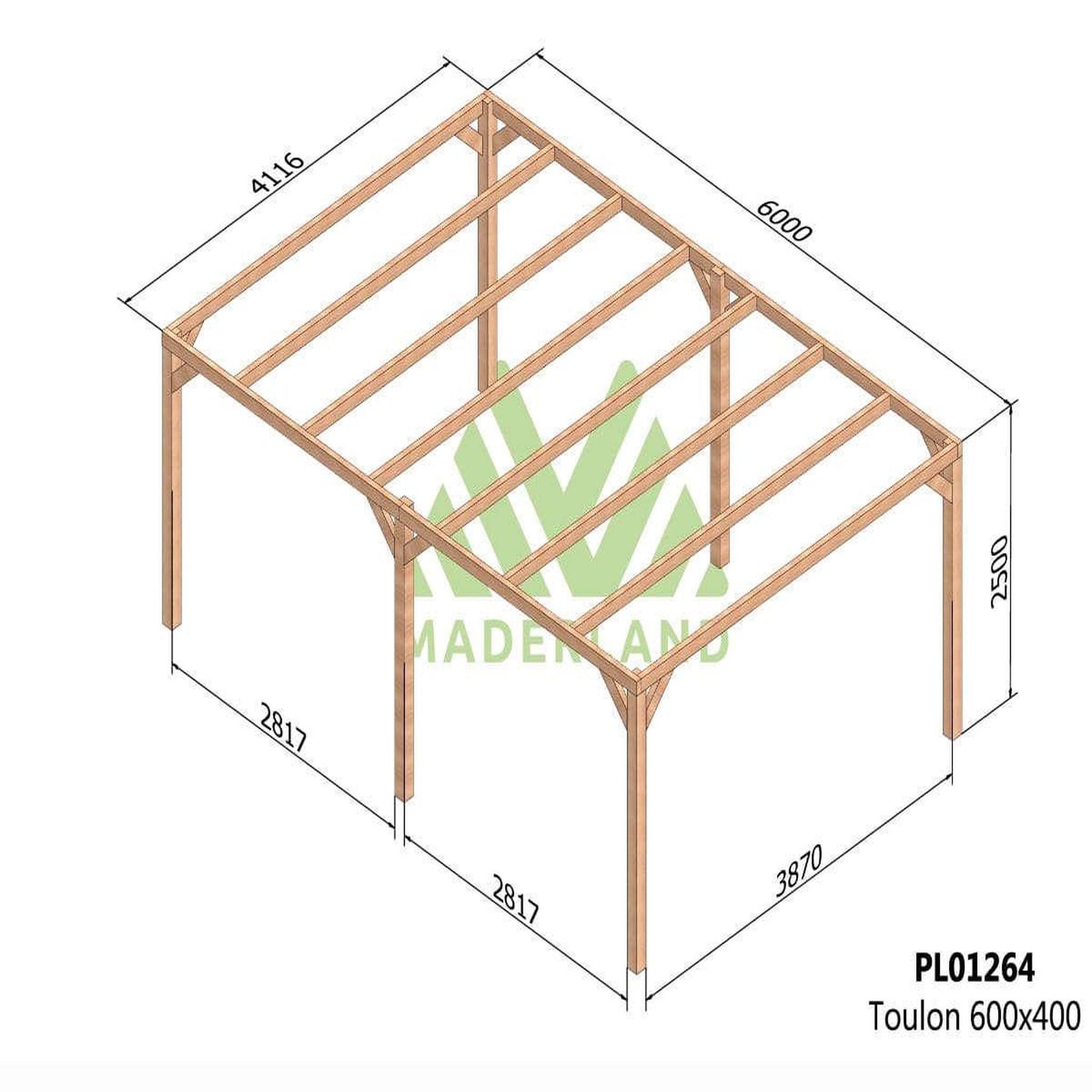 JARDIDECO Pergola en bois lamellé-collé toulon 600 x 400 cm - maderland
