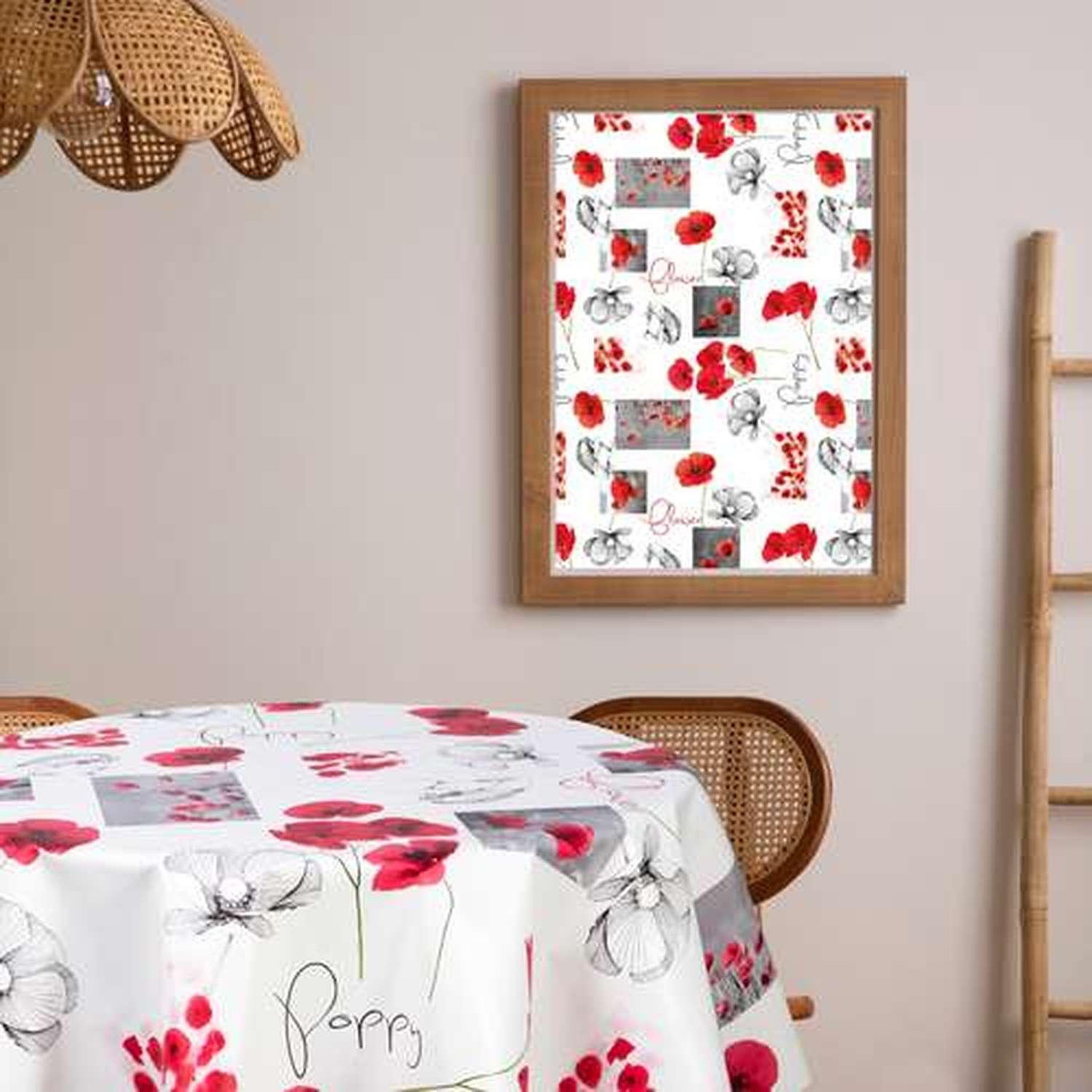 Voir la diapositive 2 : TOILINUX Nappe en toile cirée ronde coquelicot