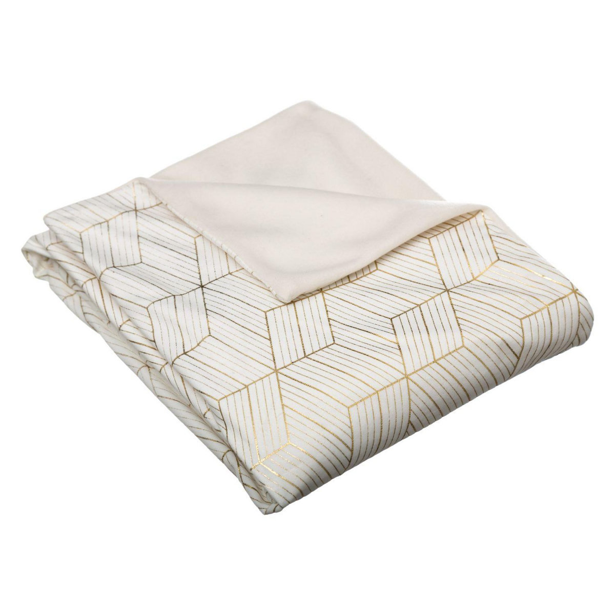 FEERIC LIGHT & CHRISTMAS Plaid design géométrique Dahlia - L. 130 x l. 160 cm - Blanc et or