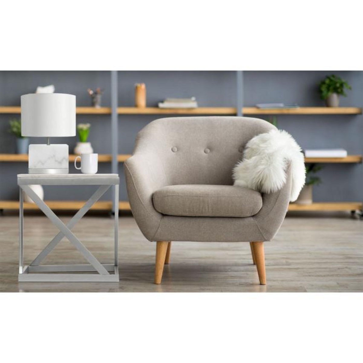 Paris Prix Table d'Appoint Design  Palamo  57cm Argent & Blanc