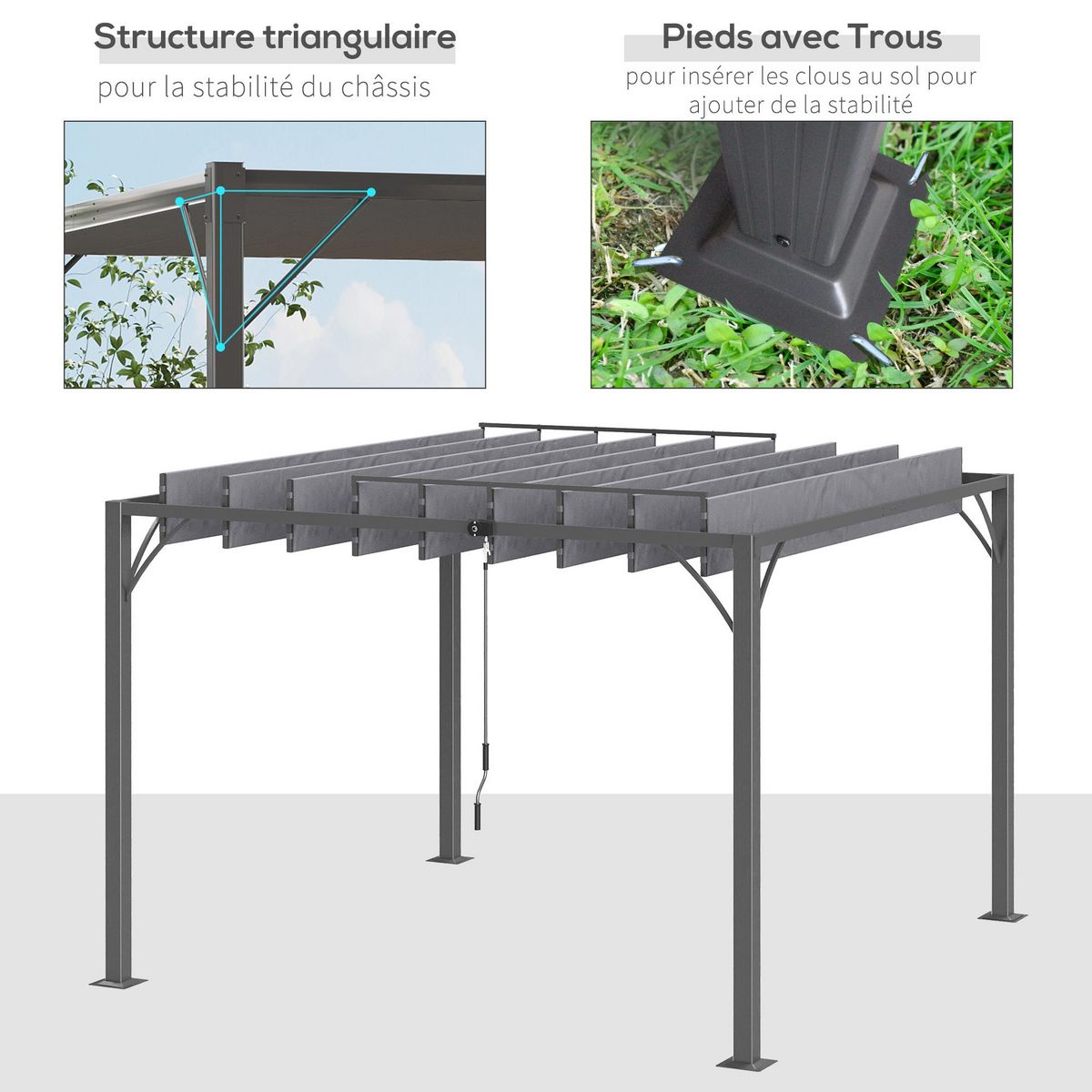 OUTSUNNY Pergola lames orientables dim. 2,9L x 2,95l x 2,13H m structure alu. acier époxy polyester gris