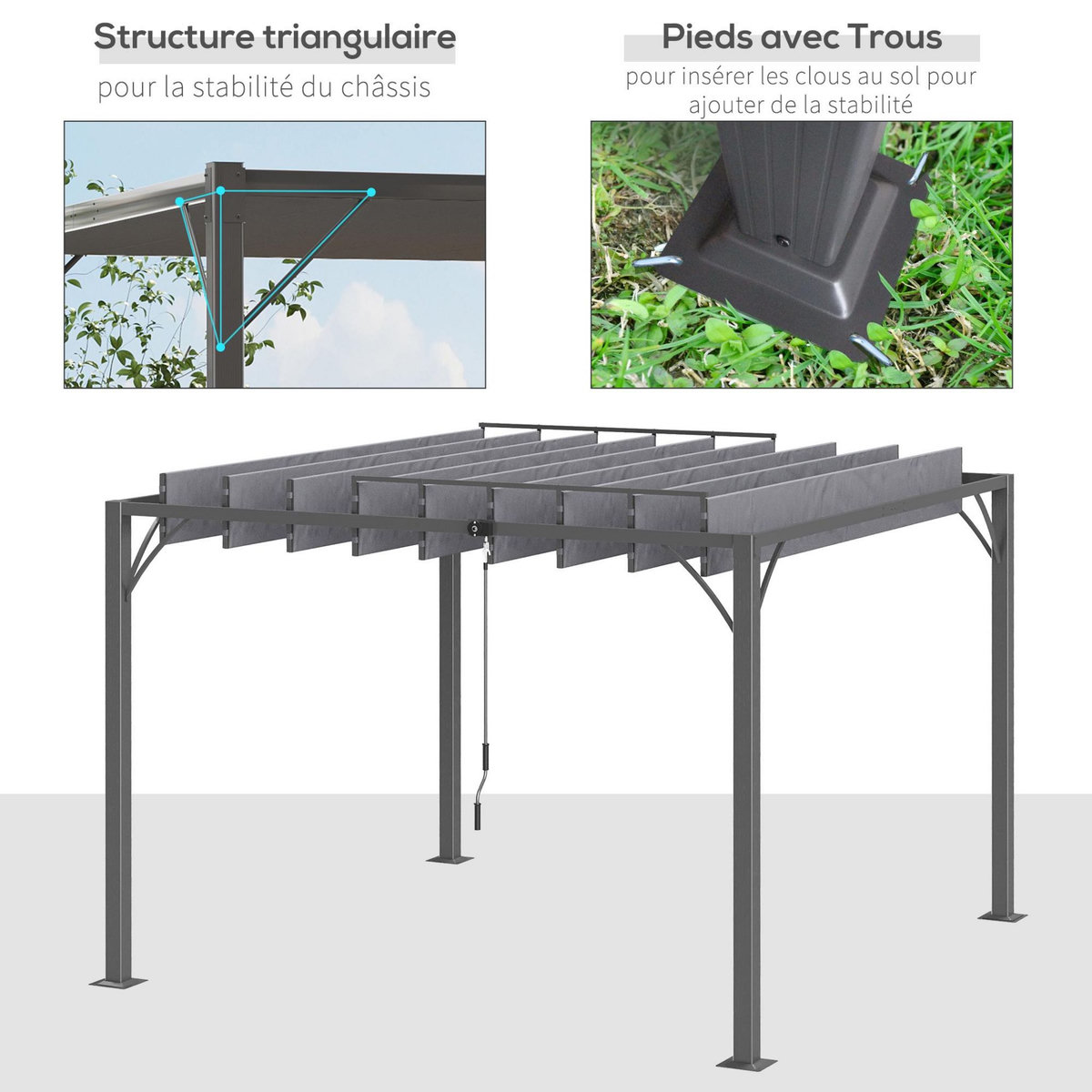 OUTSUNNY Pergola lames orientables dim. 2,9L x 2,95l x 2,13H m structure alu. acier époxy polyester gris