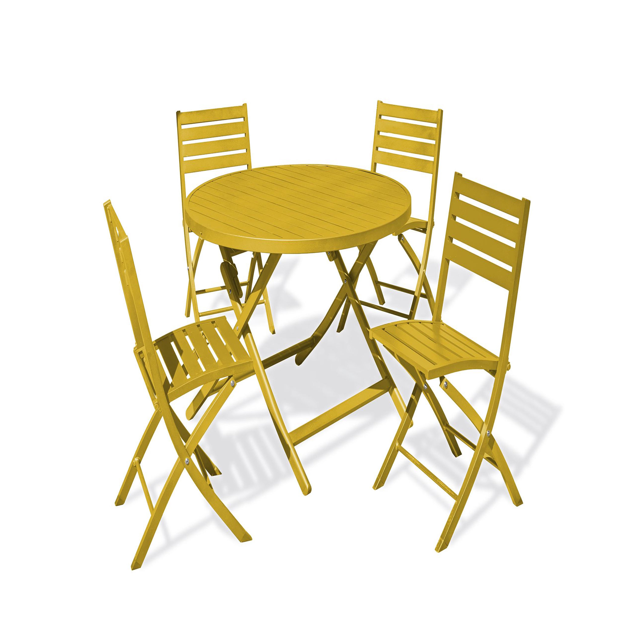 DCB GARDEN Ensemble repas de jardin rond en aluminium (4 places)