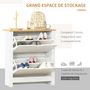 Voir la diapositive 6 : HOMCOM Armoire à chaussures 2 portes abattantes 2 compartiments panneaux particules blanc chêne