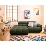 LISA DESIGN Matera - canapé d'angle gauche 3 places avec têtières réglables en tissu texturé. Coloris disponibles : Rose, Beige, Vert, Bleu, Gris, Noir, Marron