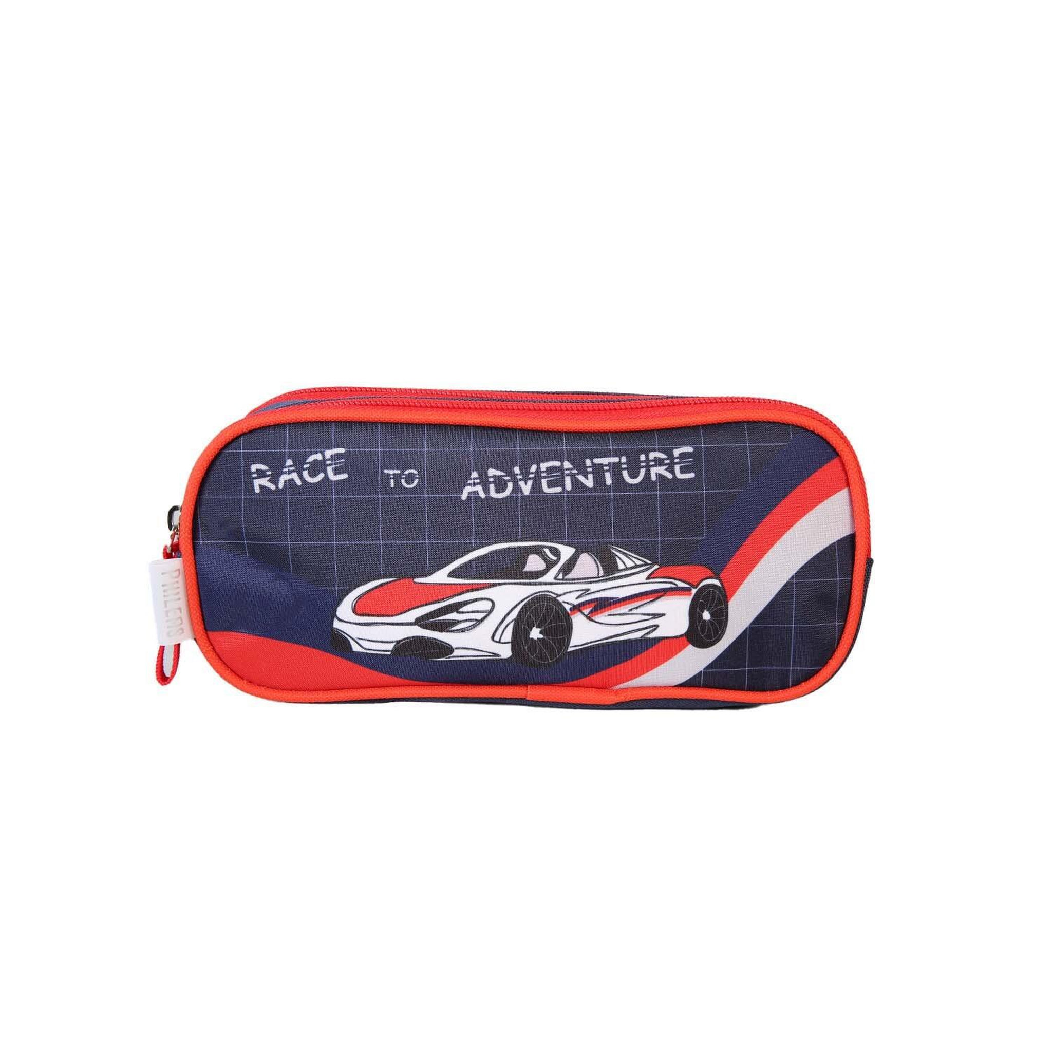 Bagtrotter Phileas - Trousse scolaire Voiture - Bleu/Rouge - Garçon - 2 compartiments zippé