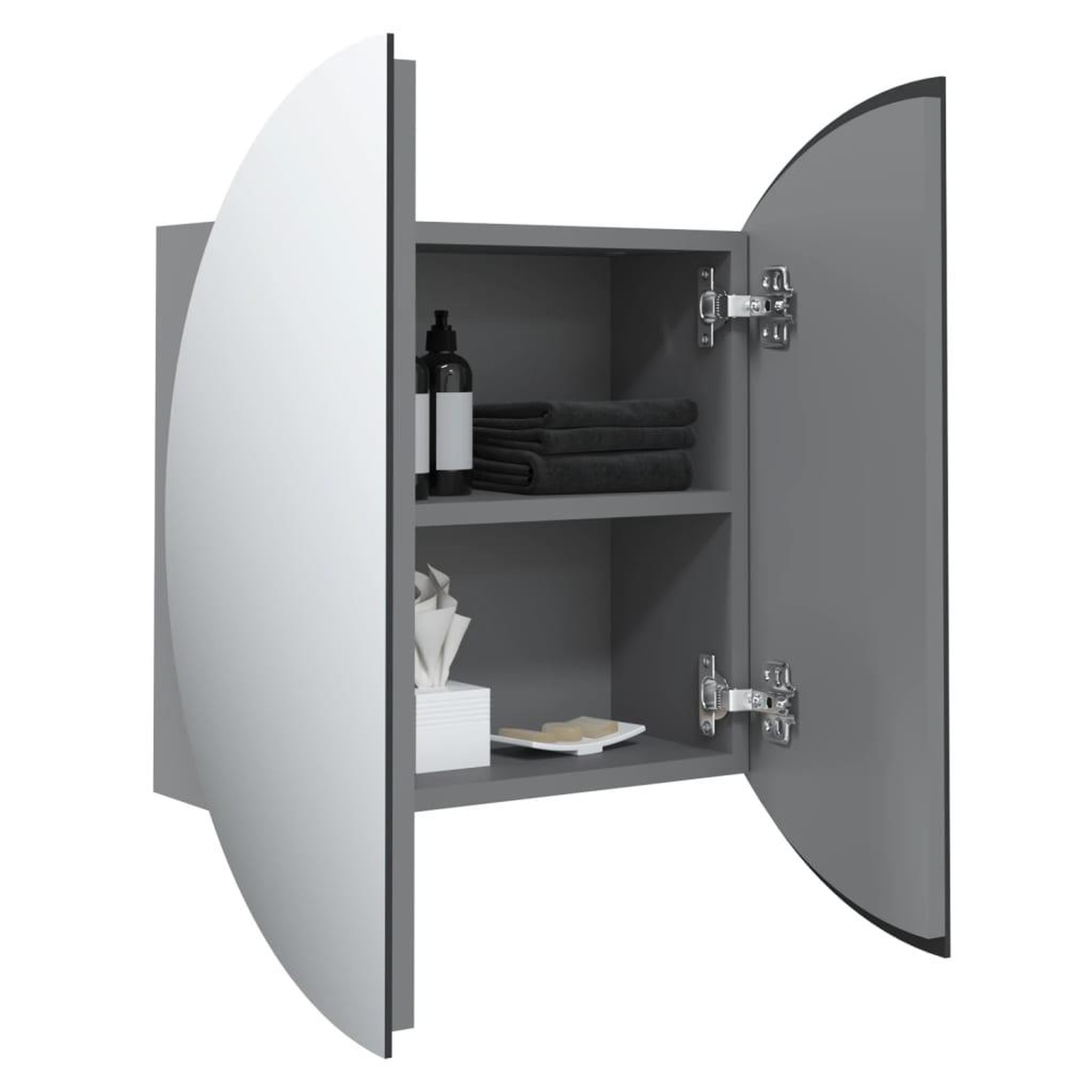 Voir la diapositive 5 : VIDAXL Armoire de salle de bain miroir rond et LED Gris 47x47x17,5 cm