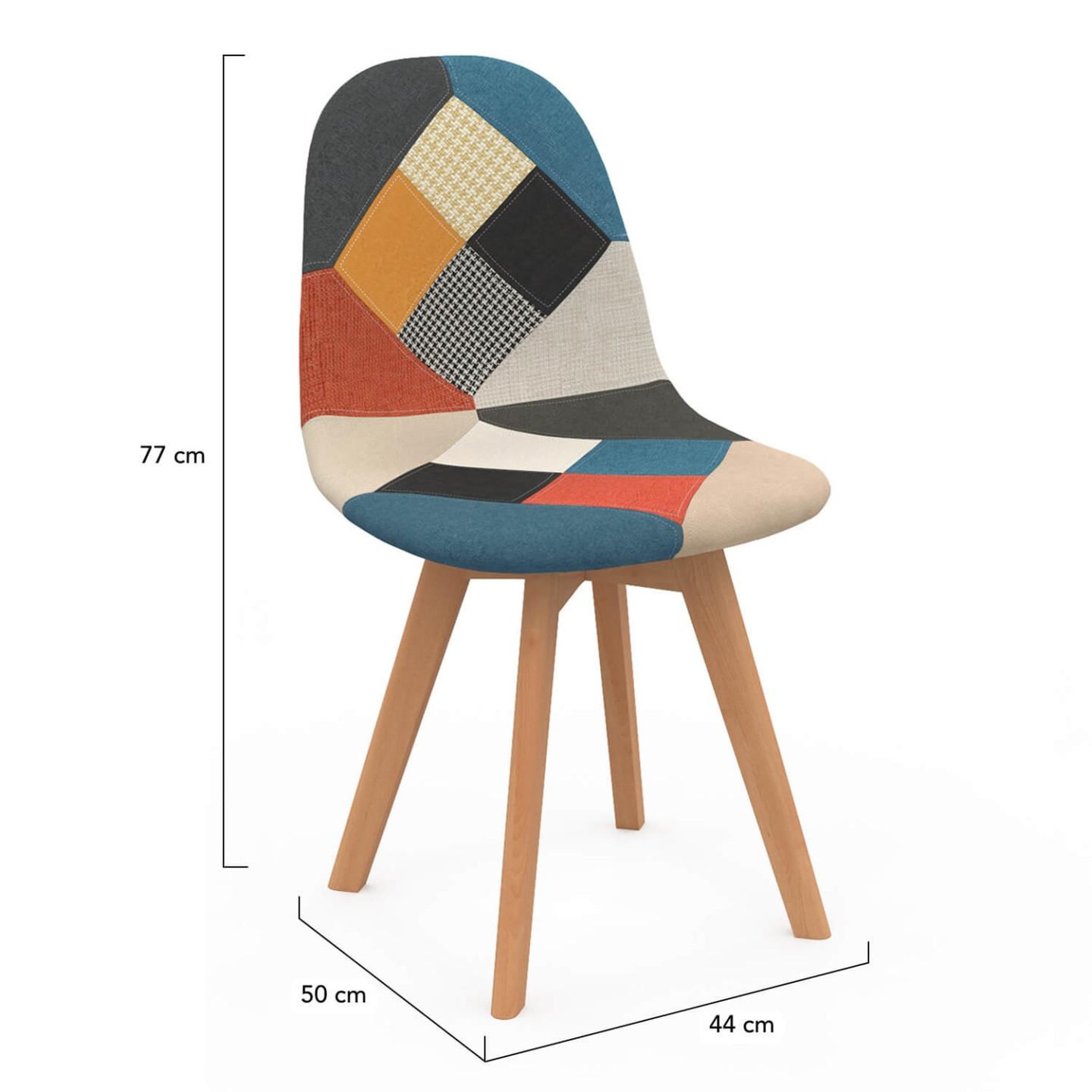 Voir la diapositive 5 : ID MARKET Lot de 4 chaises scandinaves sara motifs patchworks multi-couleurs