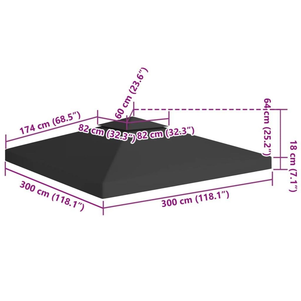 VIDAXL Toile de toit de belvedere 2 niveaux 310 g/m^2 3x3 m Noir