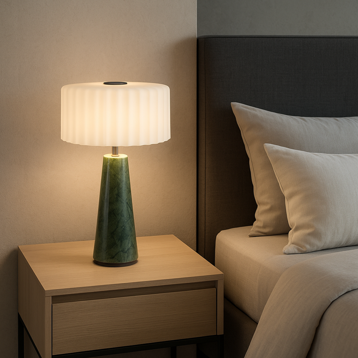 Lumisky Lampe de table sans fil LED BLOK Vert Marbre H30cm