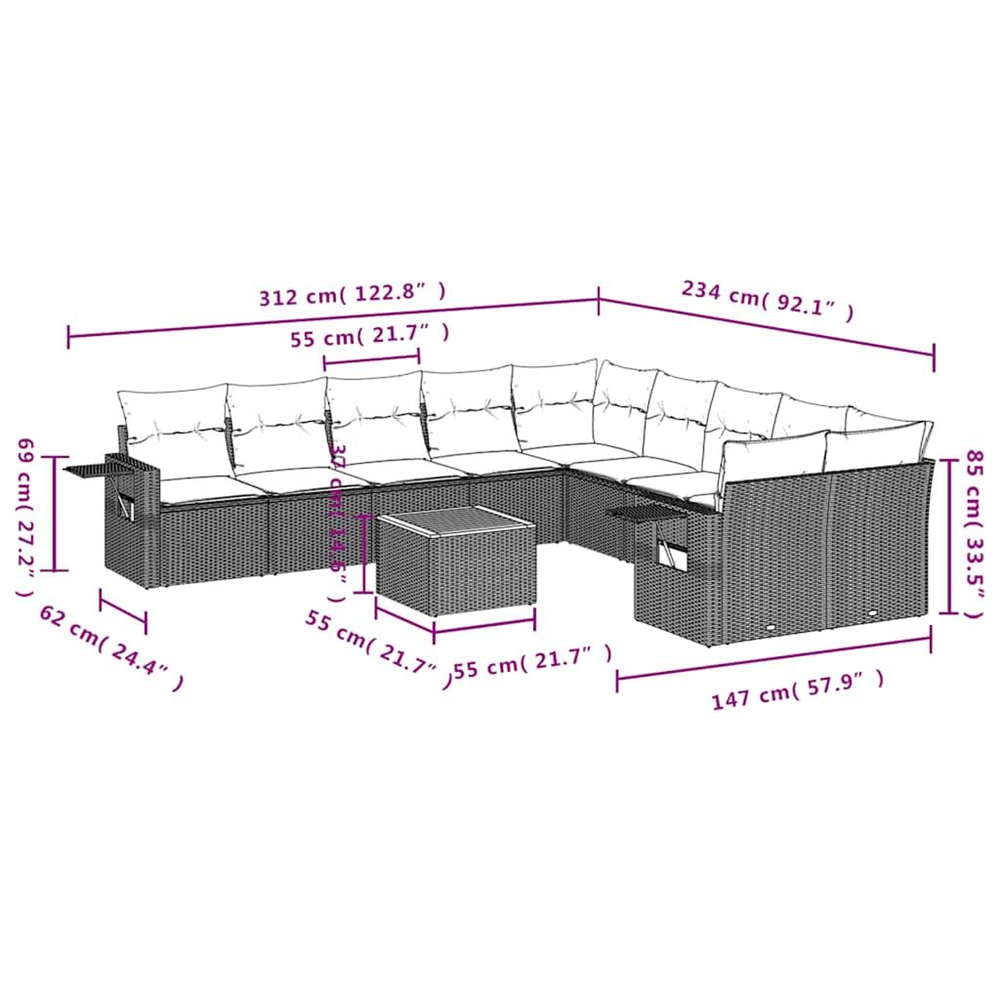 Voir la diapositive 6 : VIDAXL Salon de jardin 11 pcs avec coussins noir resine tressee