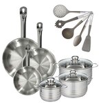 Fackelmann Lot 3 Poêles 20/24/28 cm Fackelmann Eterna avec 3 Faitouts 16/20/24 cm et 5 ustensiles