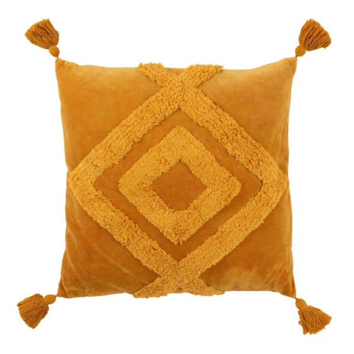 Paris Prix Coussin Déco Pompons  Happyful  63x63cm Ocre