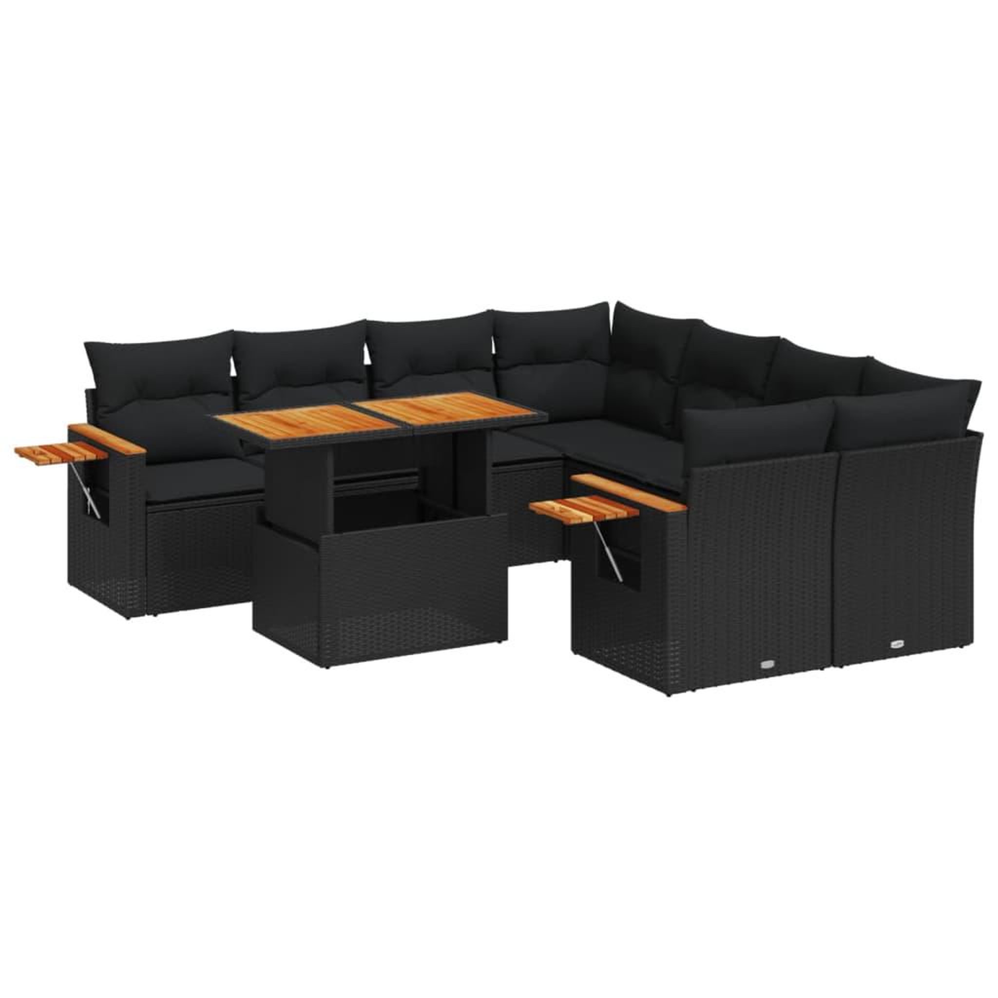Voir la diapositive 2 : VIDAXL Salon de jardin 9 pcs avec coussins noir resine tressee