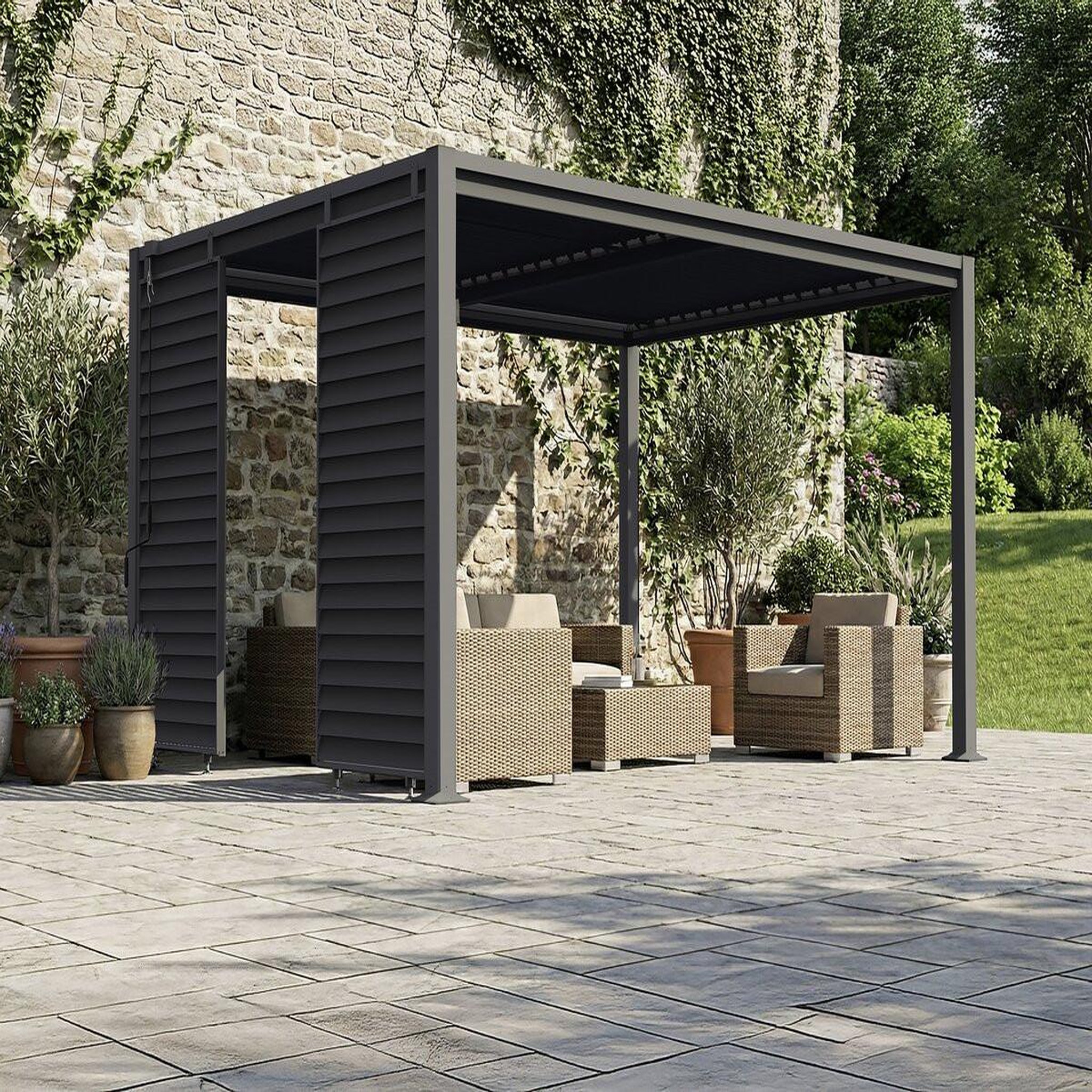Voir la diapositive 2 : Habitat et Jardin Persienne pour pergola bioclimatique en acier galvanisé  clifford  - 92 x 4 x 208 cm - gris