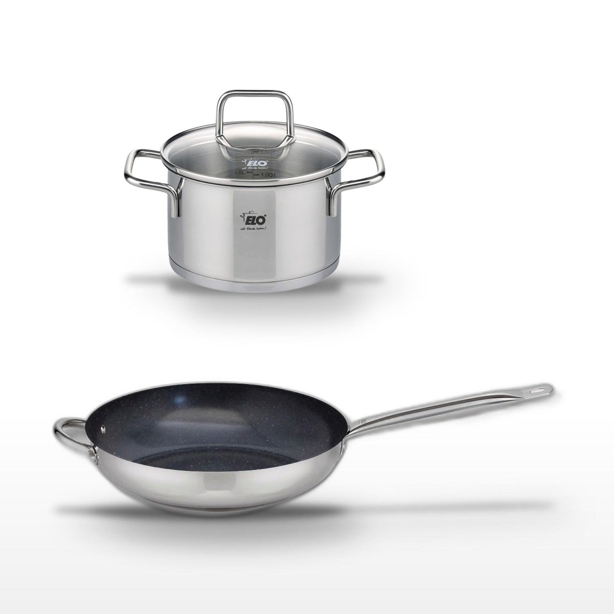 ELO Lot Poêle céramique 32cm et Faitout en inox 12cm Elo Profi Therm Platinum