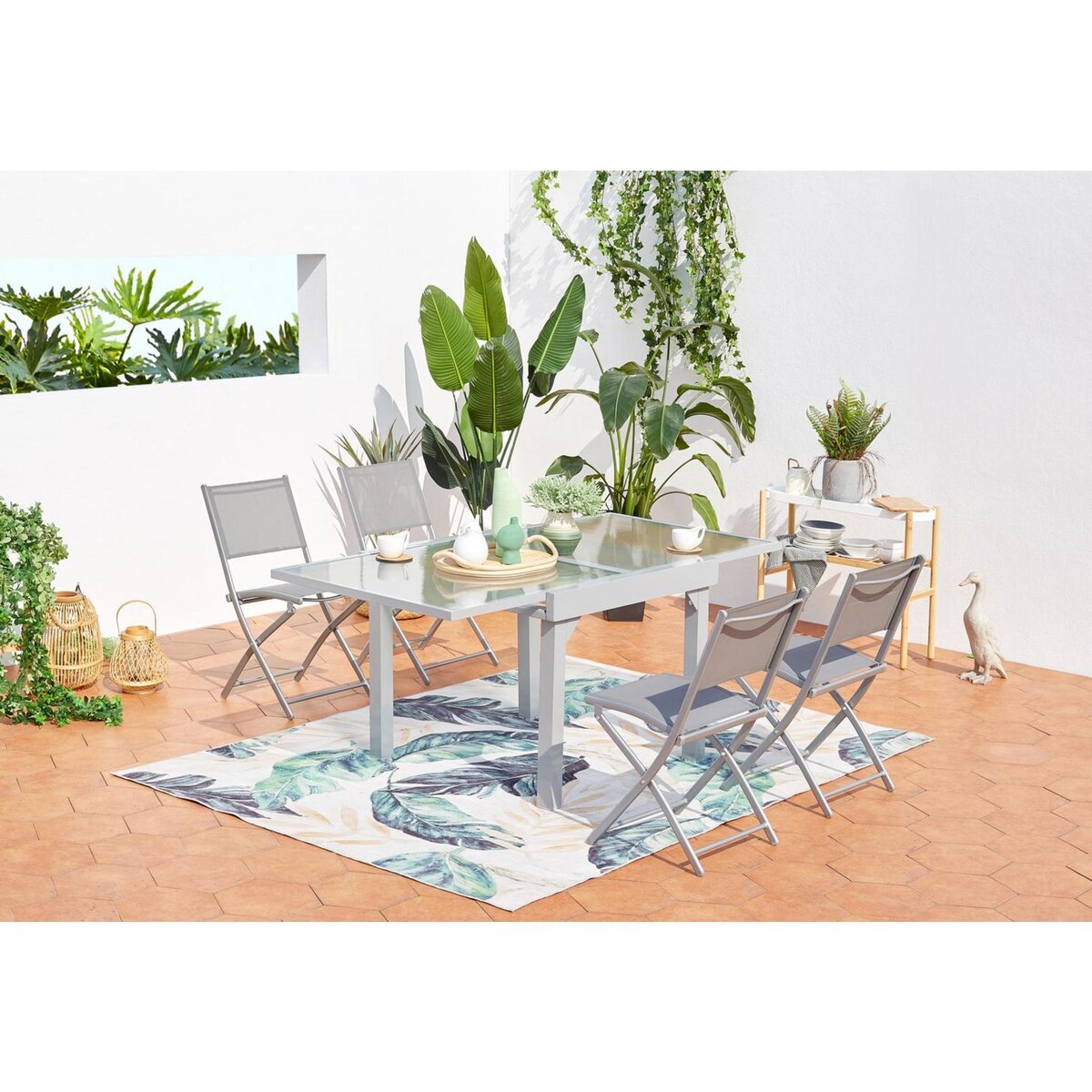 CONCEPT USINE Table de jardin extensible 8 places et 4 chaises MOLVINA