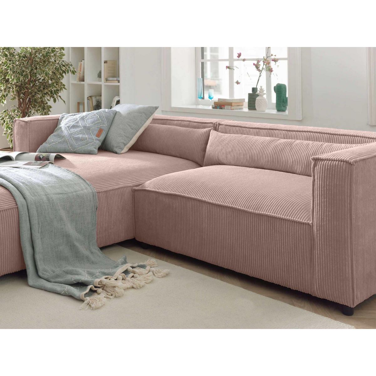 LISA DESIGN Ela - canapé d'angle gauche 4 places - en velours côtelé - style contemporain