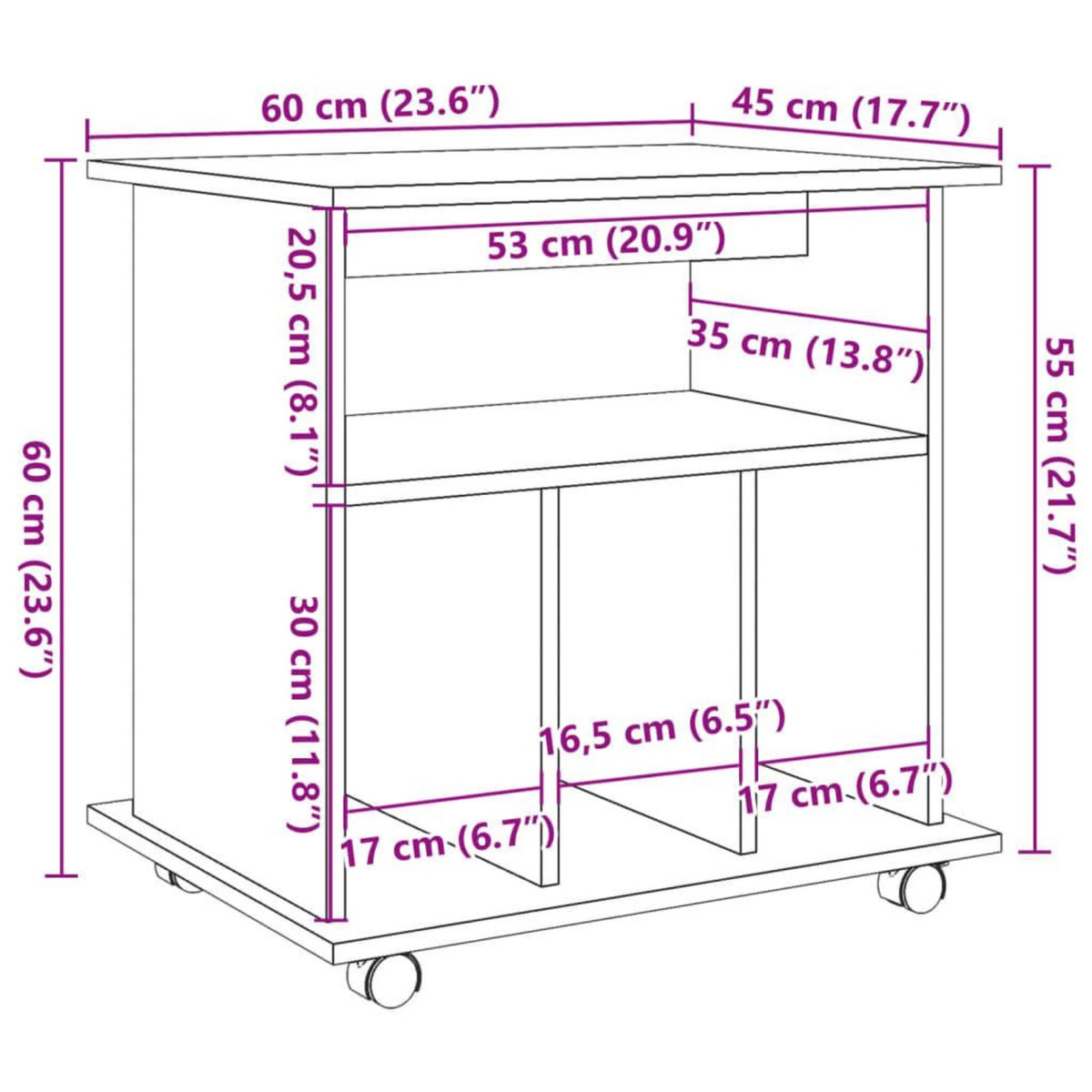 VIDAXL Armoire a roulettes vieux bois 60x45x60 cm bois d'ingenierie