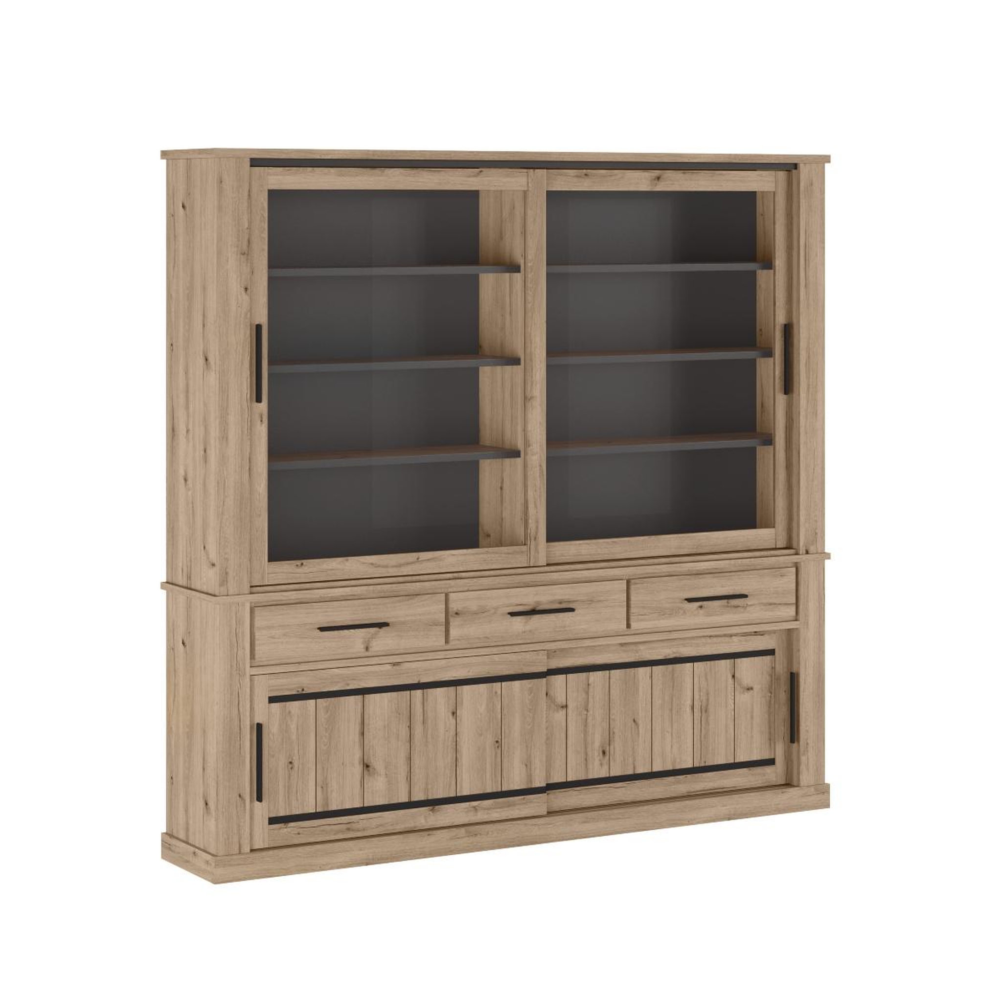 Voir la diapositive 5 : JLC KREATION Vaisselier vitré en bois avec portes coulissantes kamelia