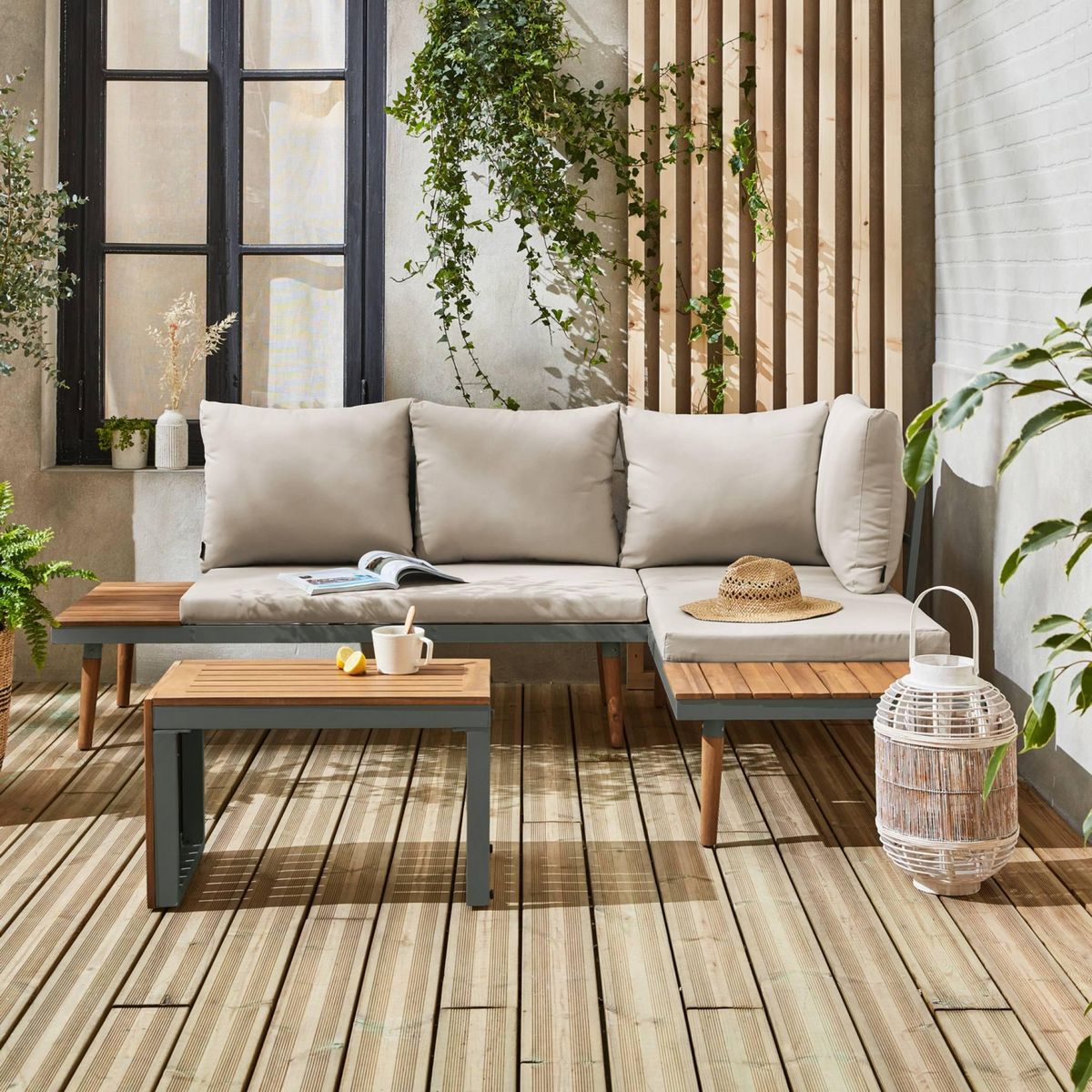 SWEEEK Salon modulable, Sao Paulo,  aluminium et acacia, 4 places 140 x 68 x 65cm