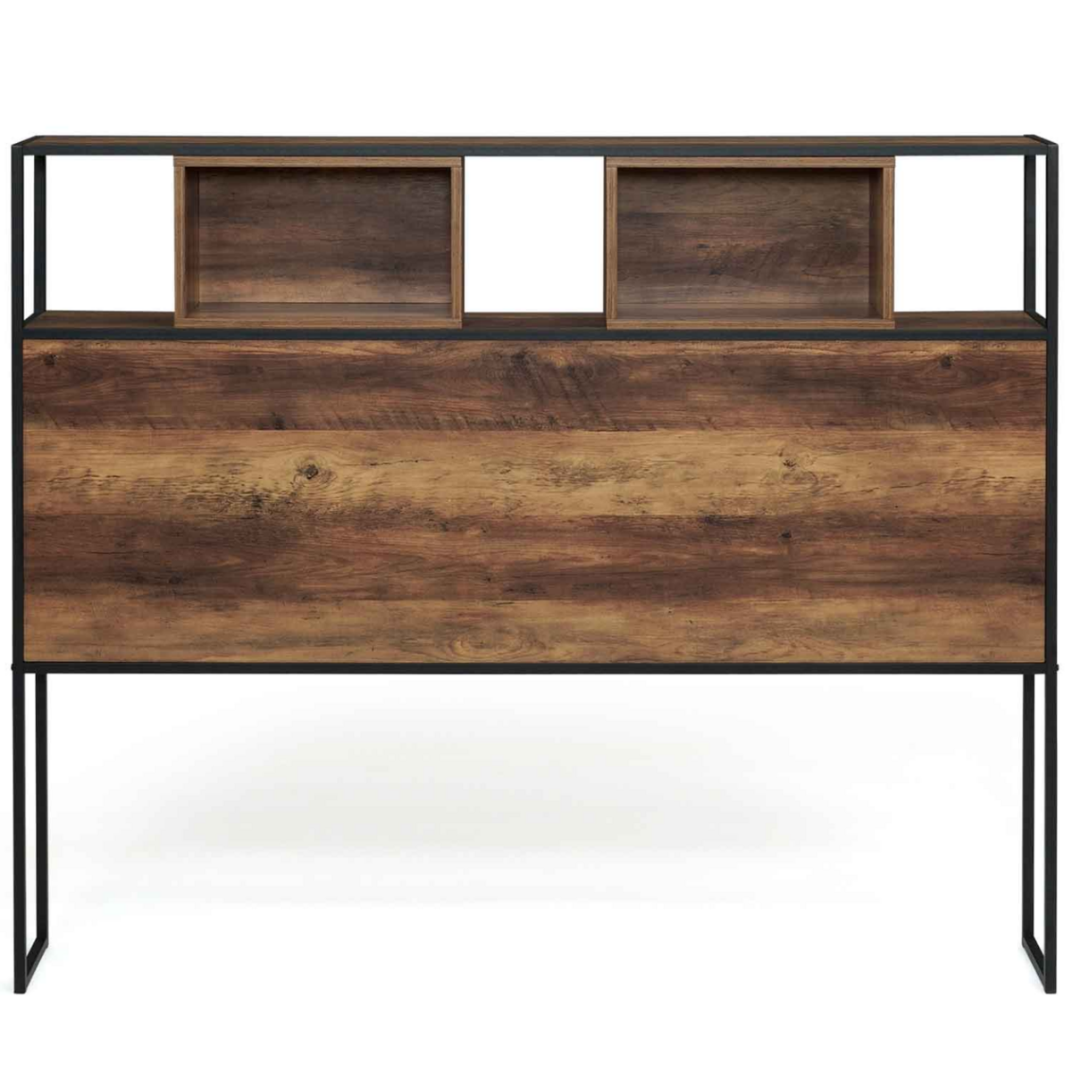 ID MARKET Tête de lit sur pied HAWKINS 145 cm bois foncé design industriel