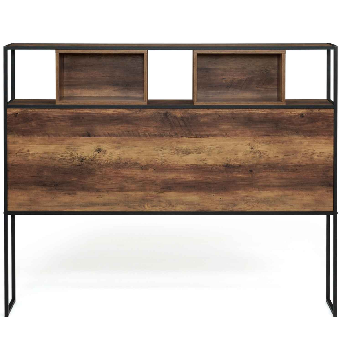 ID MARKET Tête de lit sur pied HAWKINS 145 cm bois foncé design industriel