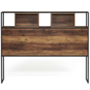 Voir la diapositive 3 : ID MARKET Tête de lit sur pied HAWKINS 145 cm bois foncé design industriel