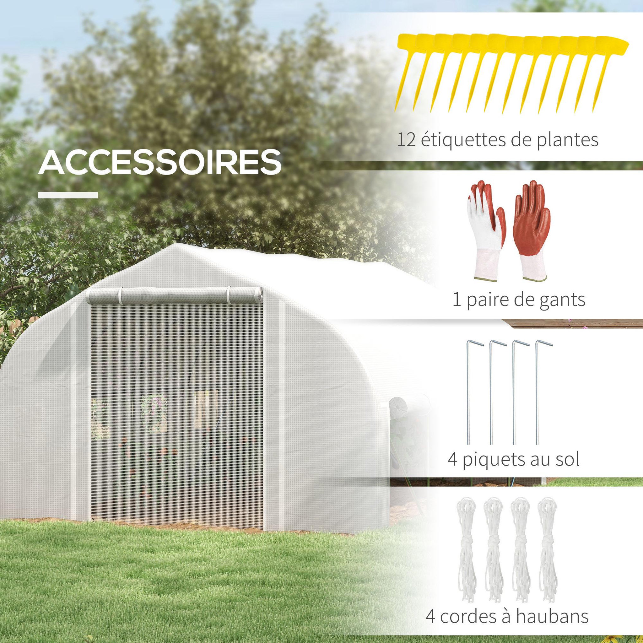 Voir la diapositive 6 : OUTSUNNY Serre tunnel de jardin 12 m² bâche pe haute densité 140 g/m² blanc