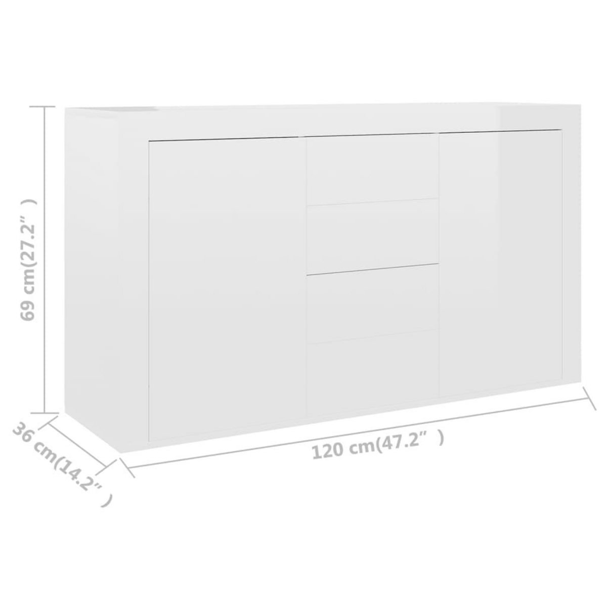 VIDAXL Buffet Blanc brillant 120x36x69 cm Bois d'ingenierie