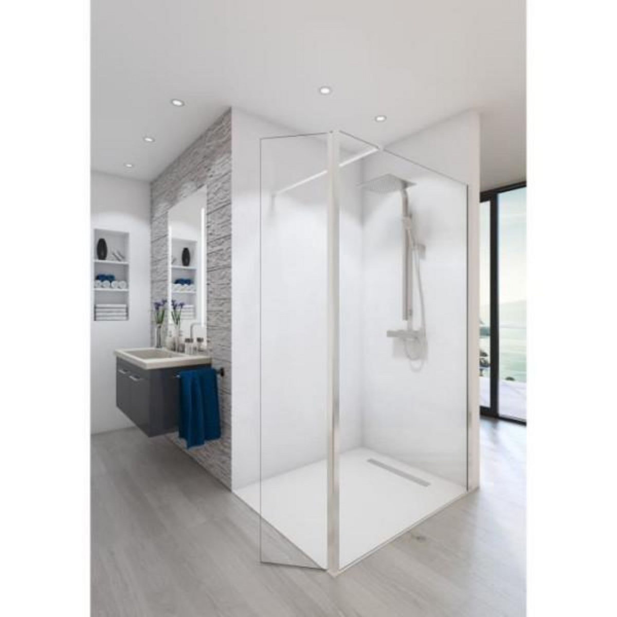 AURYS Paroi de douche en kit BALEARES CLAIRE - Verre Timeless 8 mm trempé by Saint-Gobain - AURYS