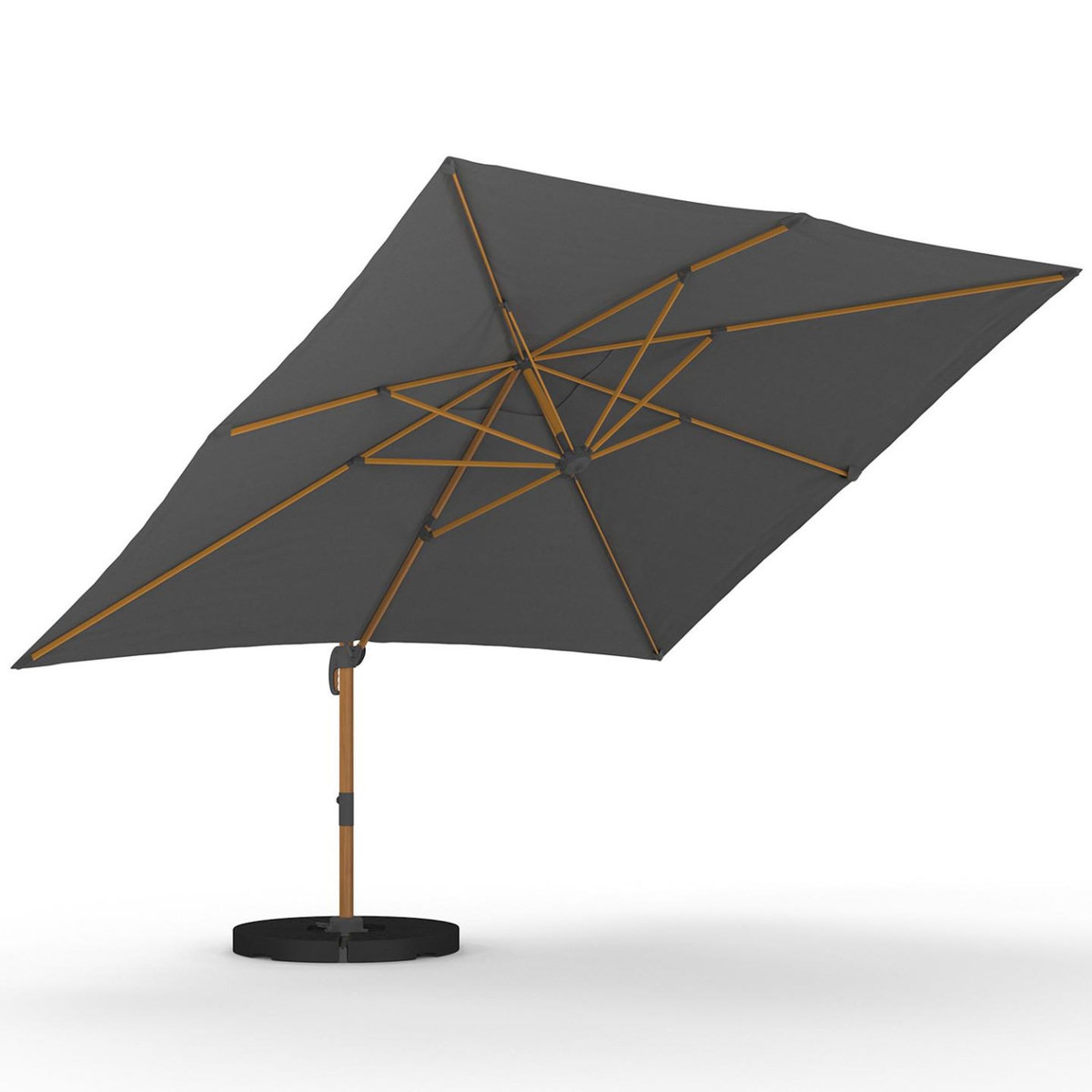 ID MARKET Parasol déporté inclinable rotatif 360 CALVI mat effet bois et toile grise 3X4M avec housse
