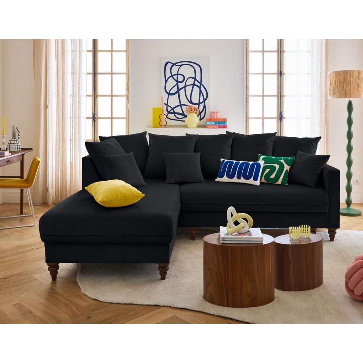 BEST MOBILIER Flamingo - canapé d'angle gauche 4 places convertible en velours