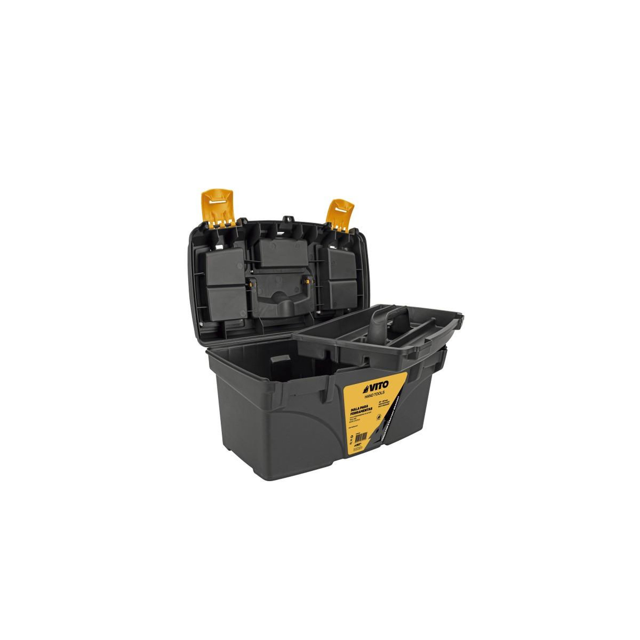 Voir la diapositive 6 : VITO Boite à outils vide 21  53.5 x 29.1 x 28 cm - grande caisse à outils 3 organiseurs + porte outils amovible vito