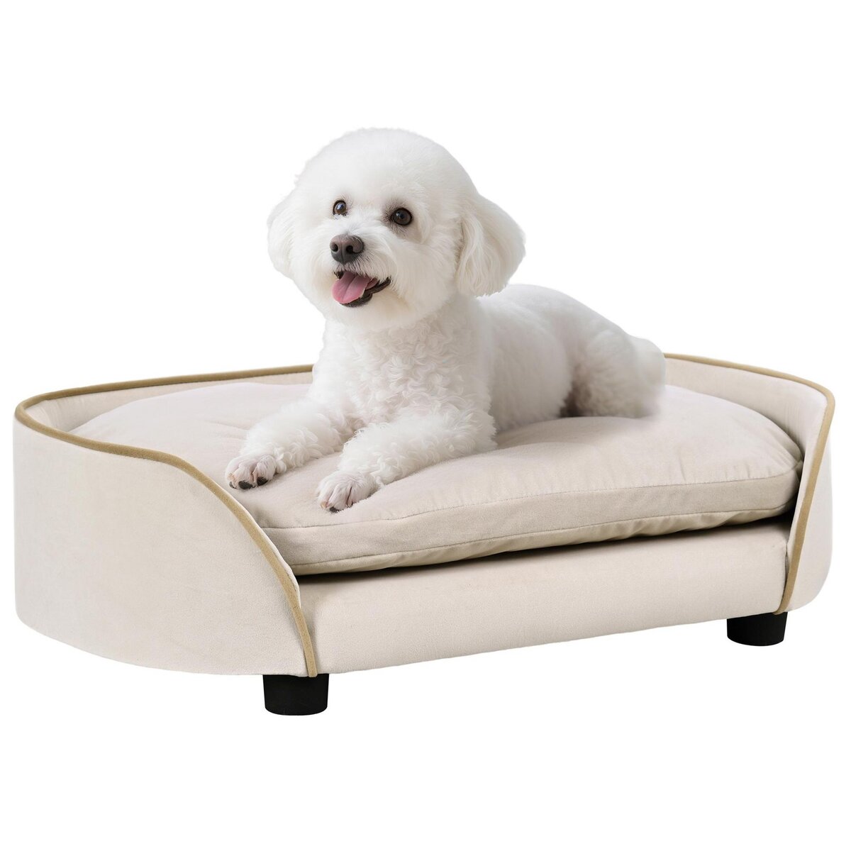 PAWHUT Canapé pour chien, canapé pour animal de compagnie avec coussin amovible et housse lavable, en velours, 66 x 43 x 19,5 cm, beige
