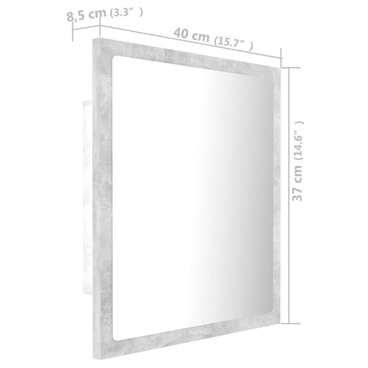 VIDAXL Miroir a LED de salle de bain Gris beton 40x8,5x37 cm Acrylique