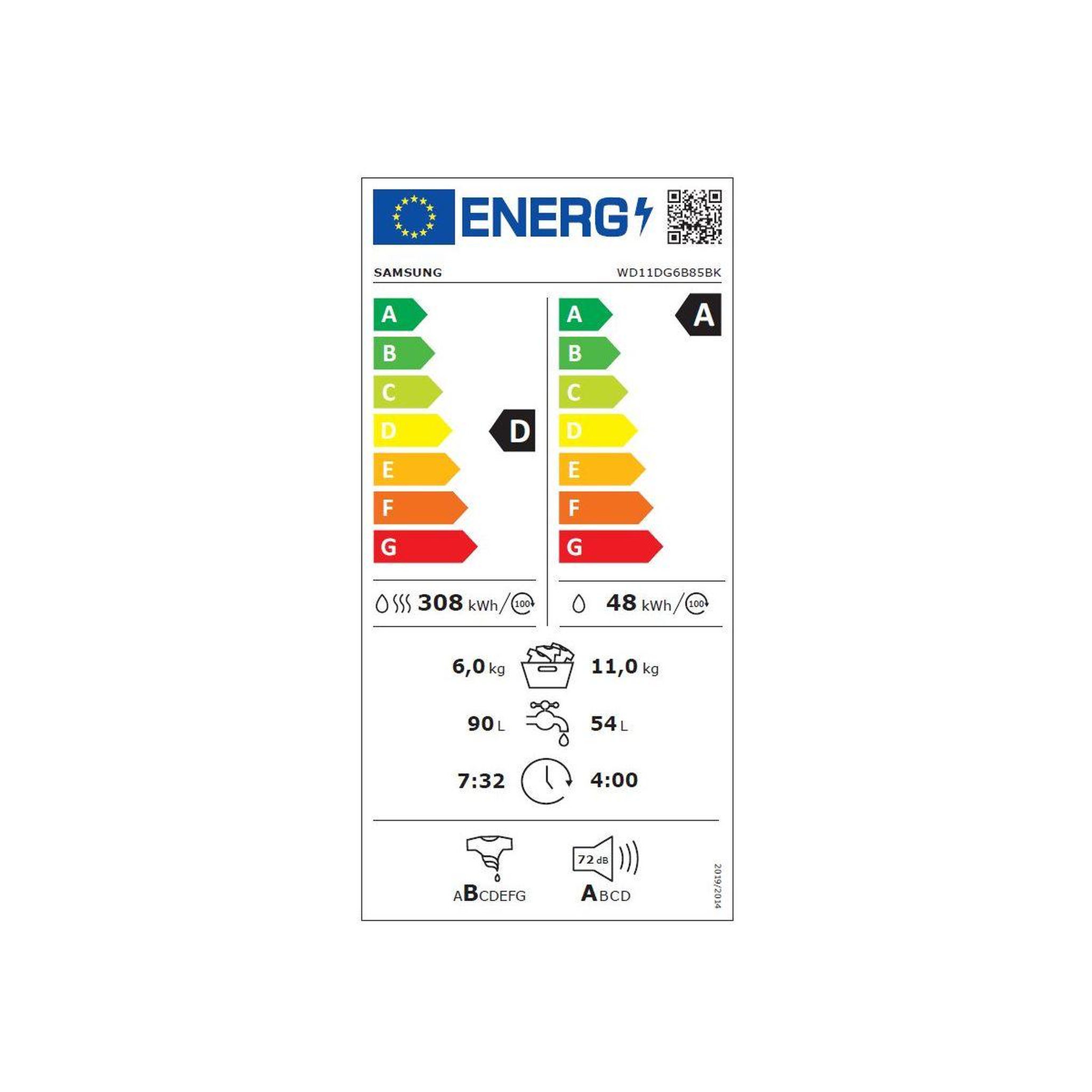 Voir la diapositive 6 : Samsung Lave linge séchant hublot wd11dg6b85bku3 - 11/6 kg - 1400 tr/min - classe d - moteur inverter - dosage automatique - connecté
