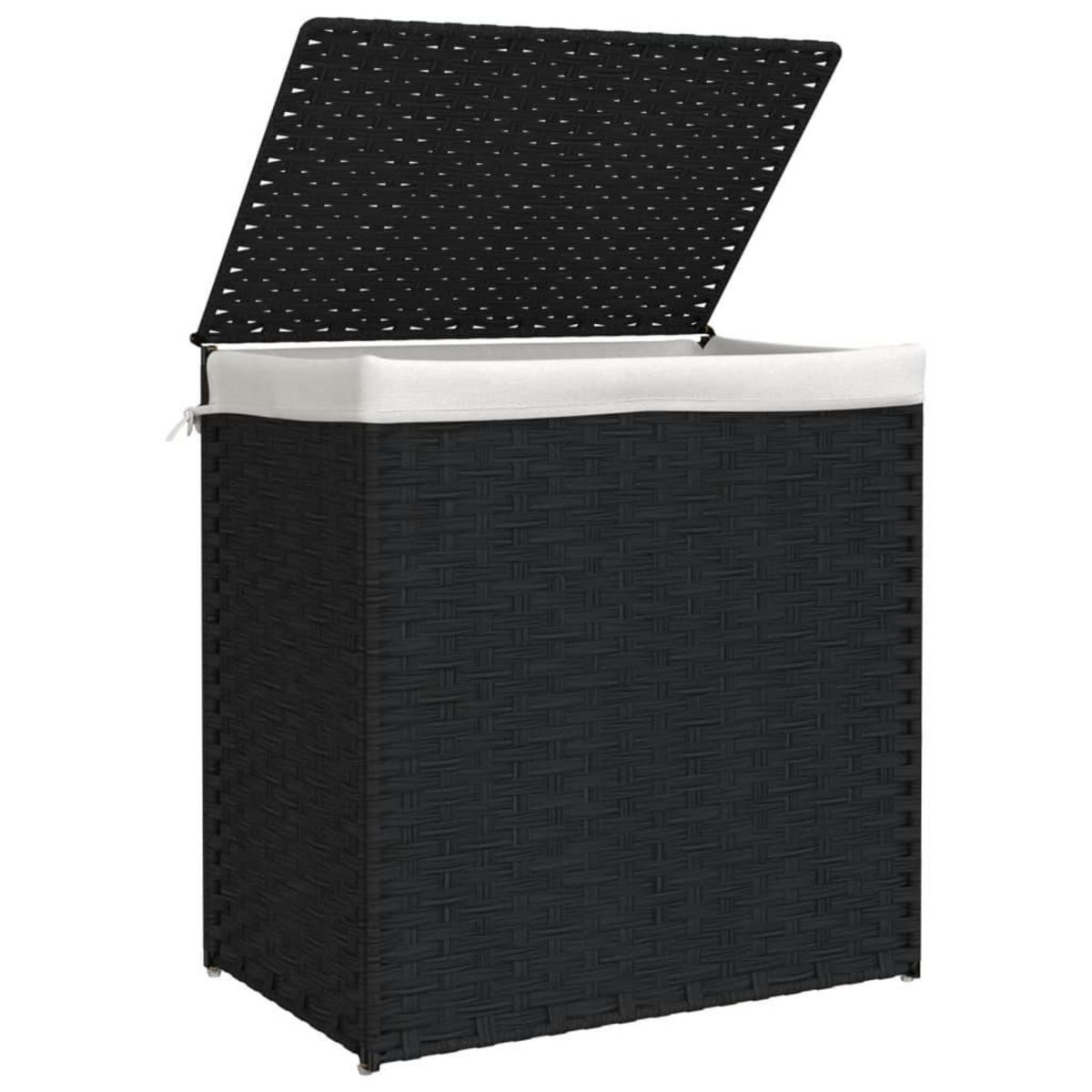 VIDAXL Panier a linge avec 2 sections noir 53x35x57 cm resine tressee