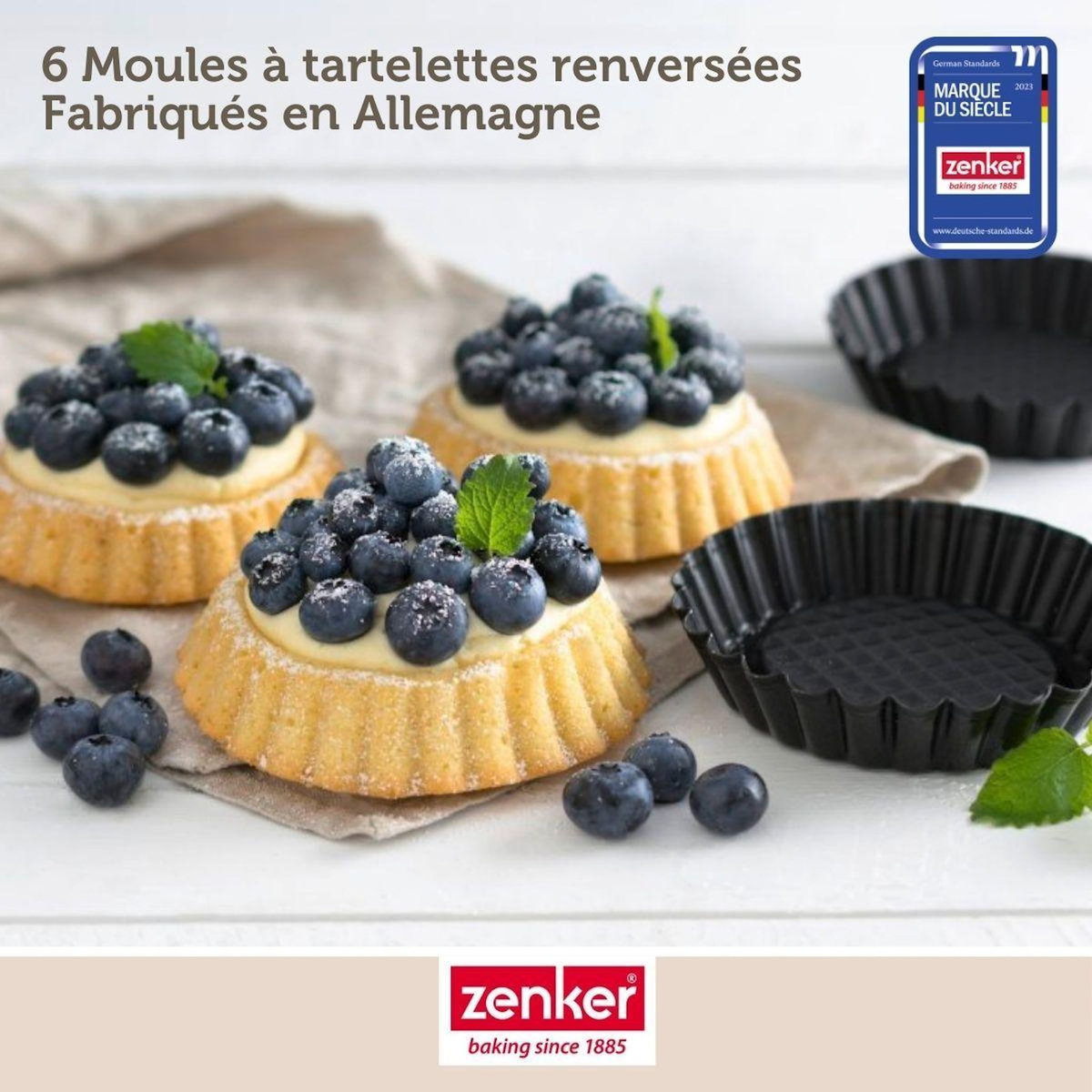 ZENKER Ensemble avec 1 Lot de 6 moules à tartelettes, 1 spatule Zenker et 2 bols à mixer en inox Fackelmann