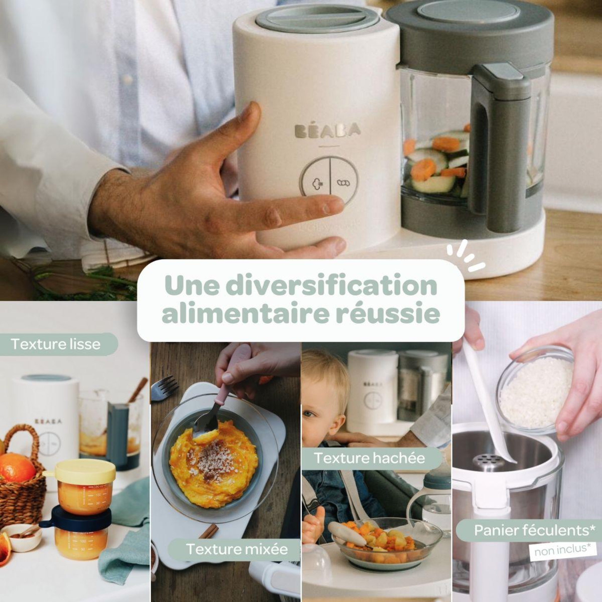 Voir la diapositive 4 : BEABA Mixeur cuiseur bébé babycook neo grey white