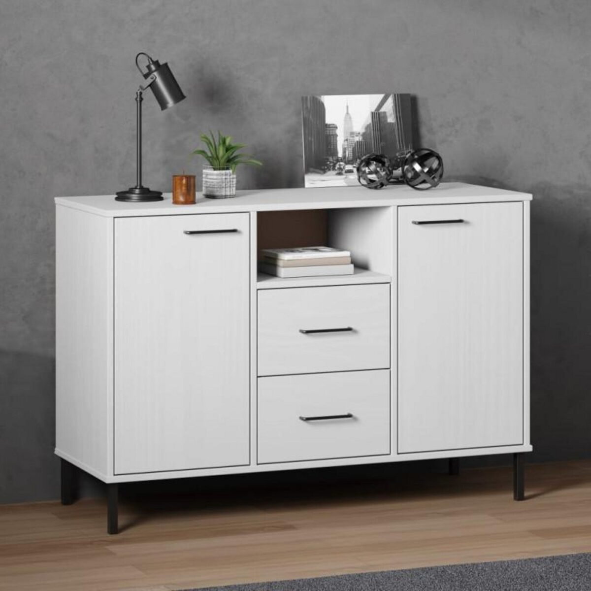 VIDAXL Buffet avec pieds en métal Blanc 113x40x77 cm Bois massif OSLO