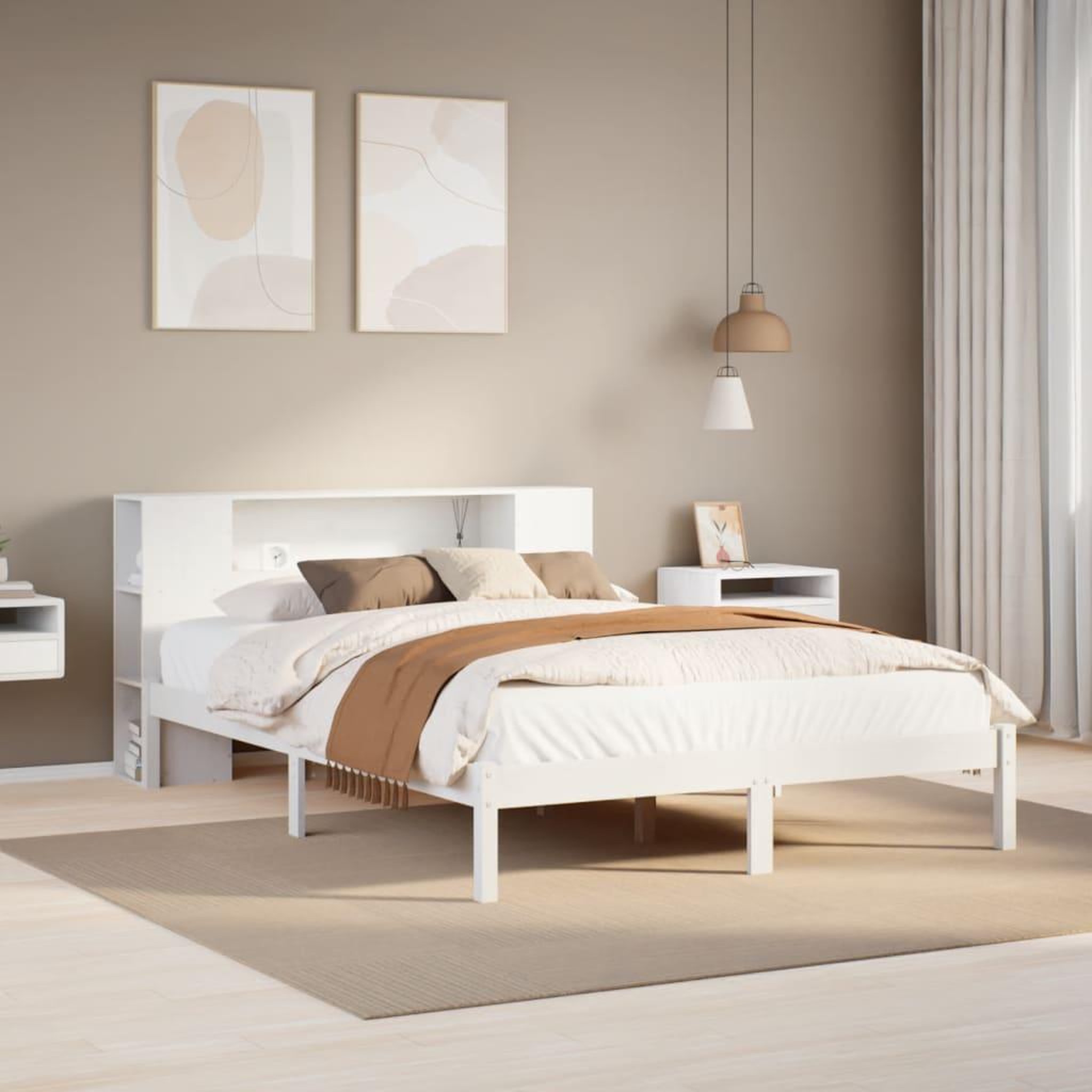 VIDAXL Lit bibliotheque sans matelas blanc 150x200 cm bois pin massif